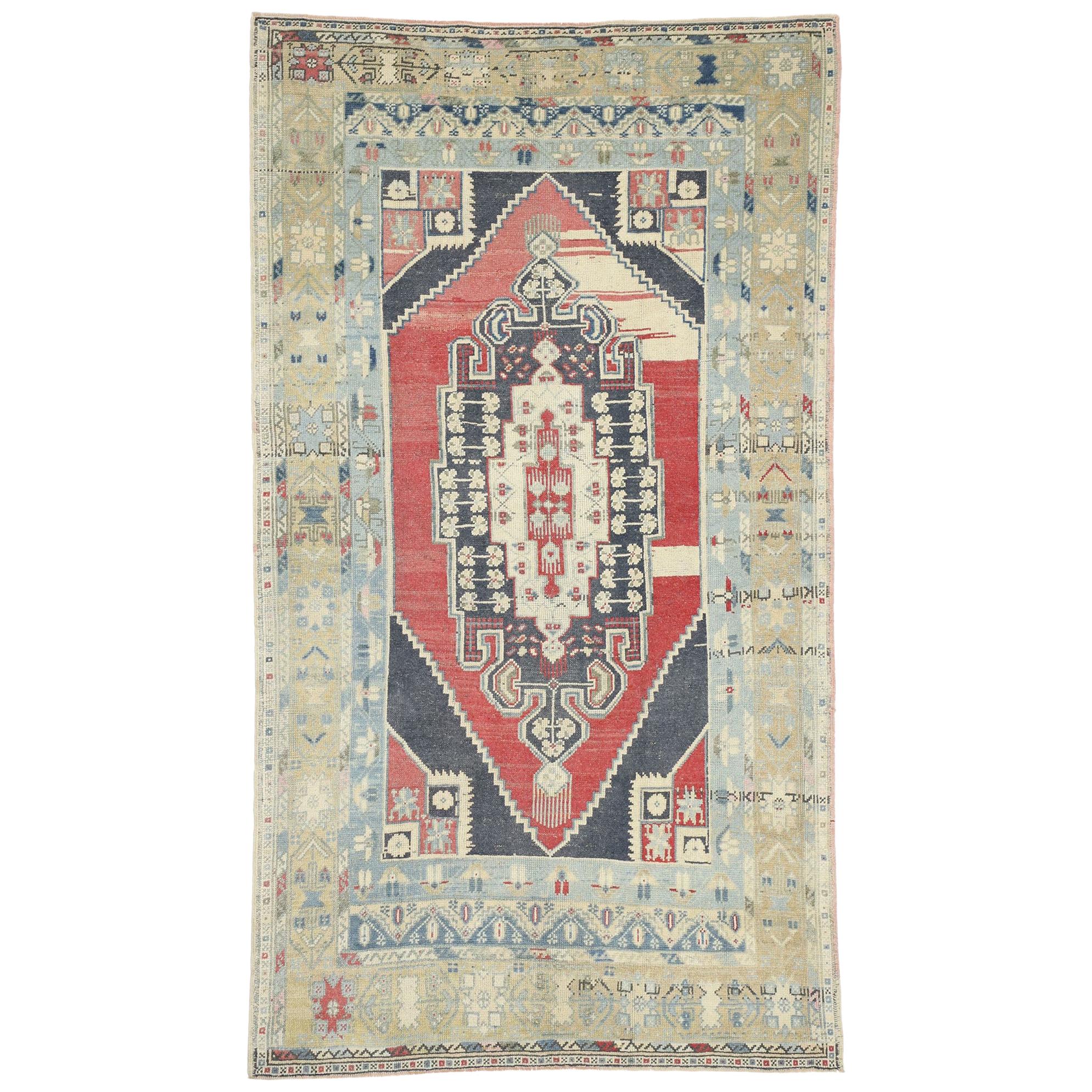 Vintage Turkish Oushak Rug with Relaxed Federal Style