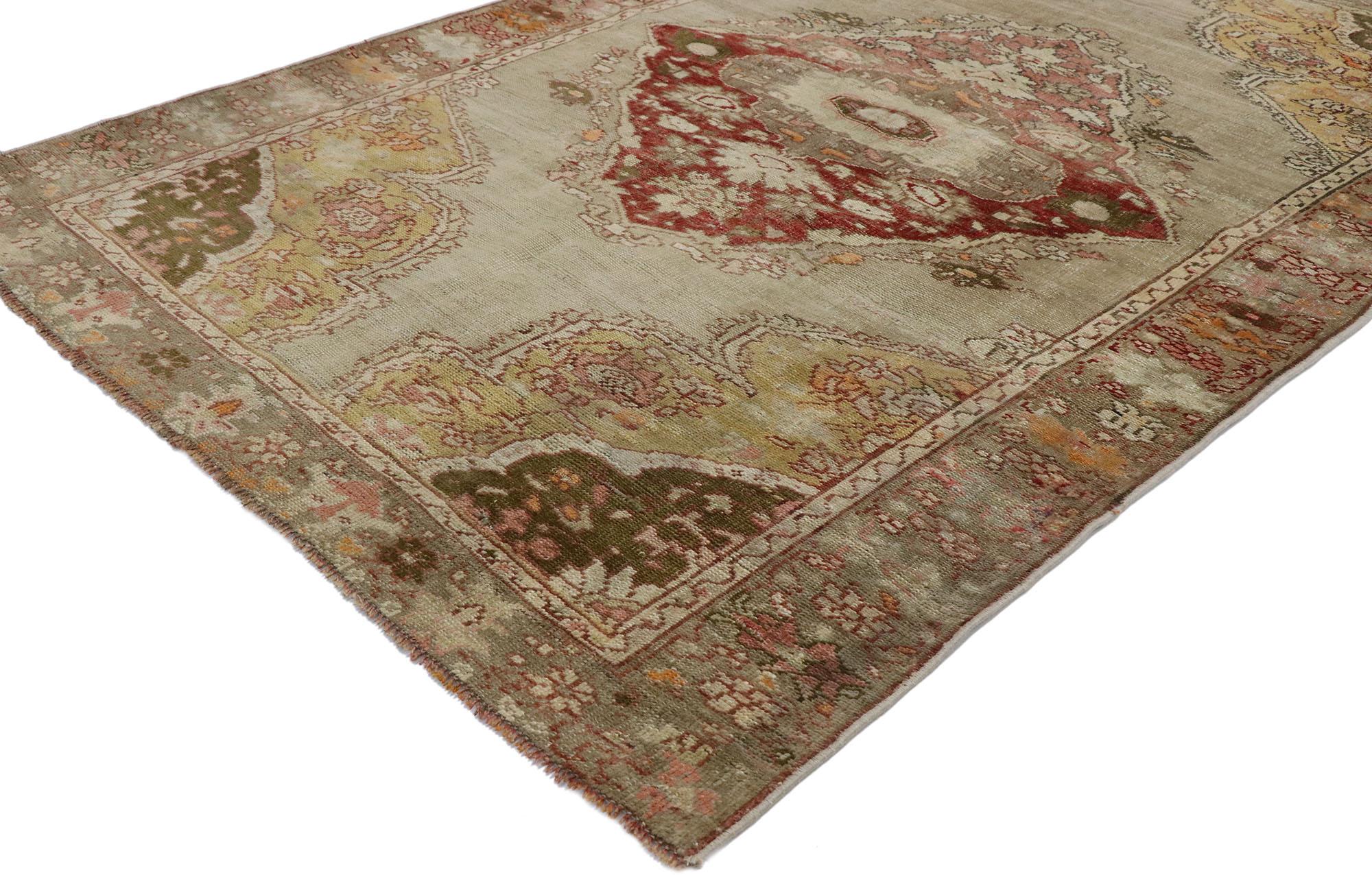 Hand-Knotted Vintage Turkish Oushak Rug with Romantic Arts & Crafts Style For Sale