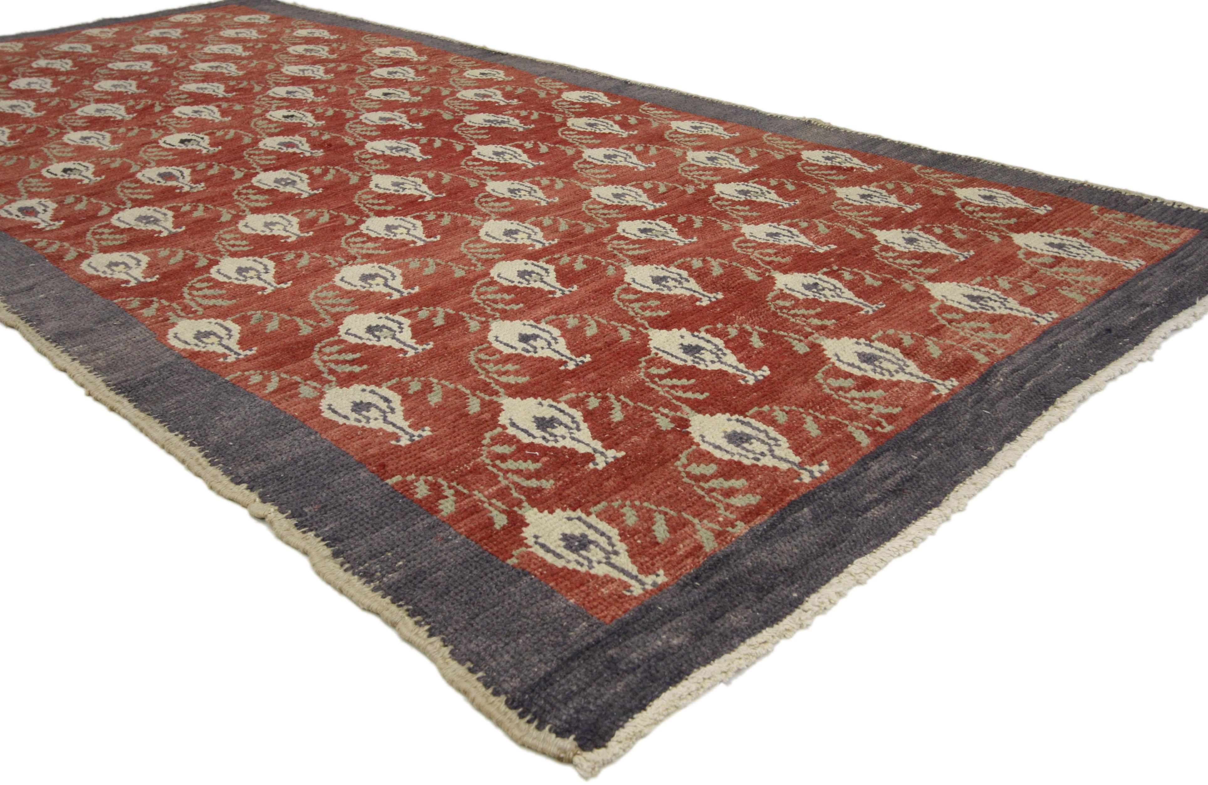 Hand-Knotted Vintage Turkish Oushak Rug with Romantic Craftsman Style For Sale