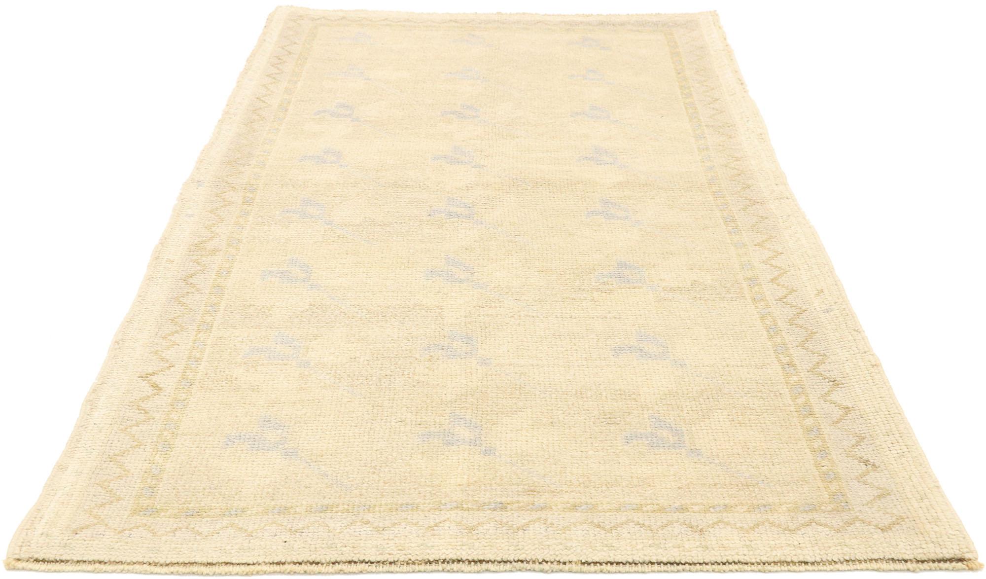 Hand-Knotted Vintage Turkish Oushak Rug with Romantic Farmhouse Georgian Cottage Style
