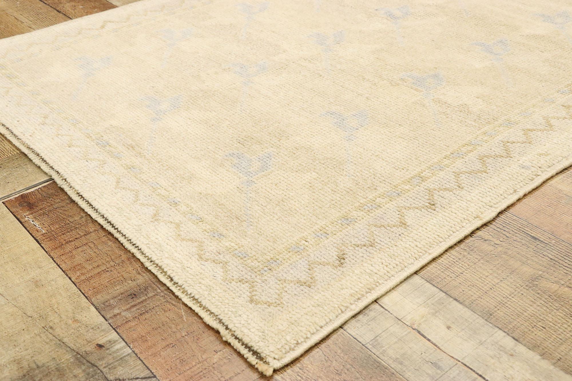 Wool Vintage Turkish Oushak Rug with Romantic Farmhouse Georgian Cottage Style