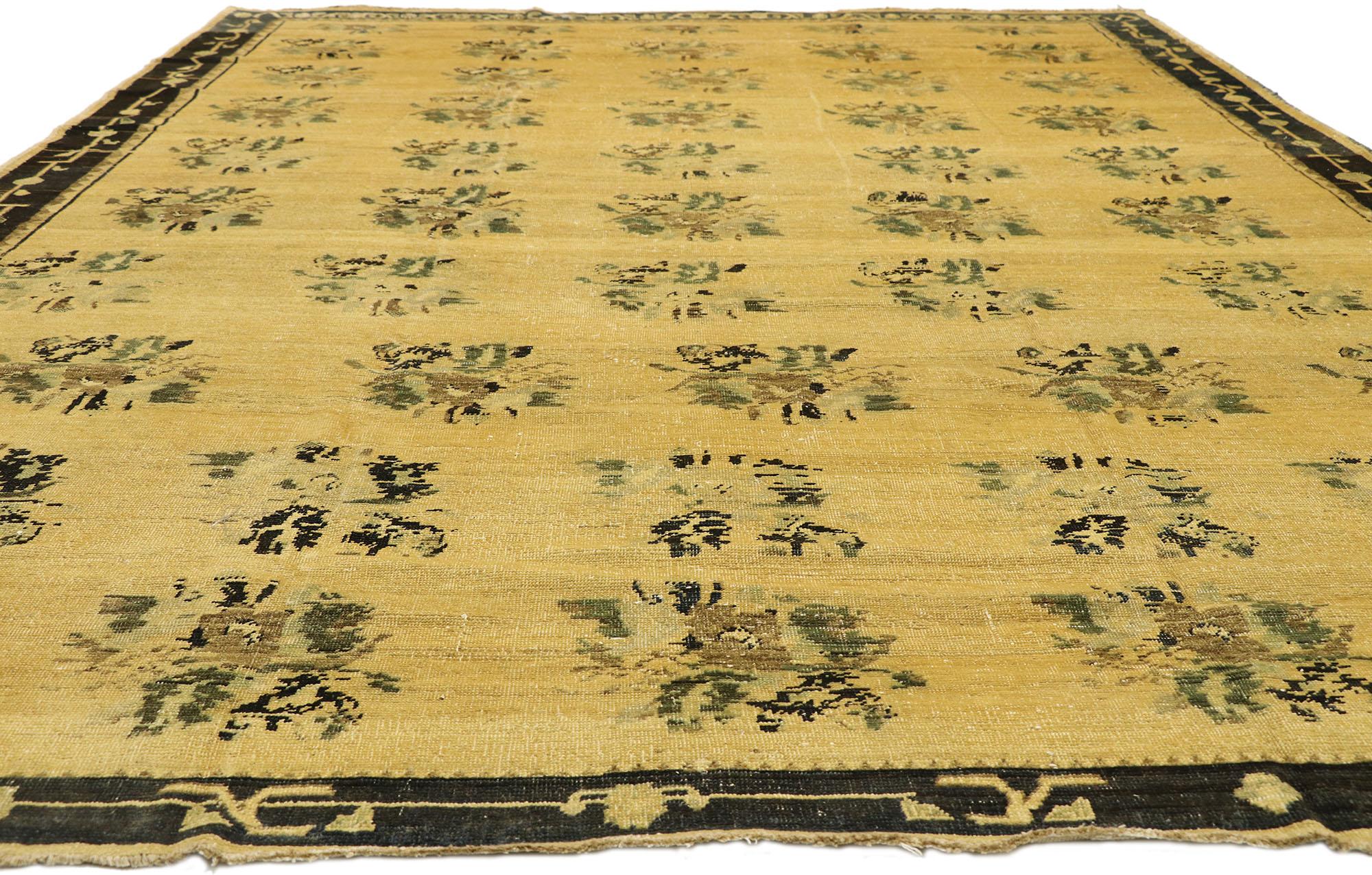 Hand-Knotted Vintage Turkish Oushak Rug with Romantic French Country Cottage Style
