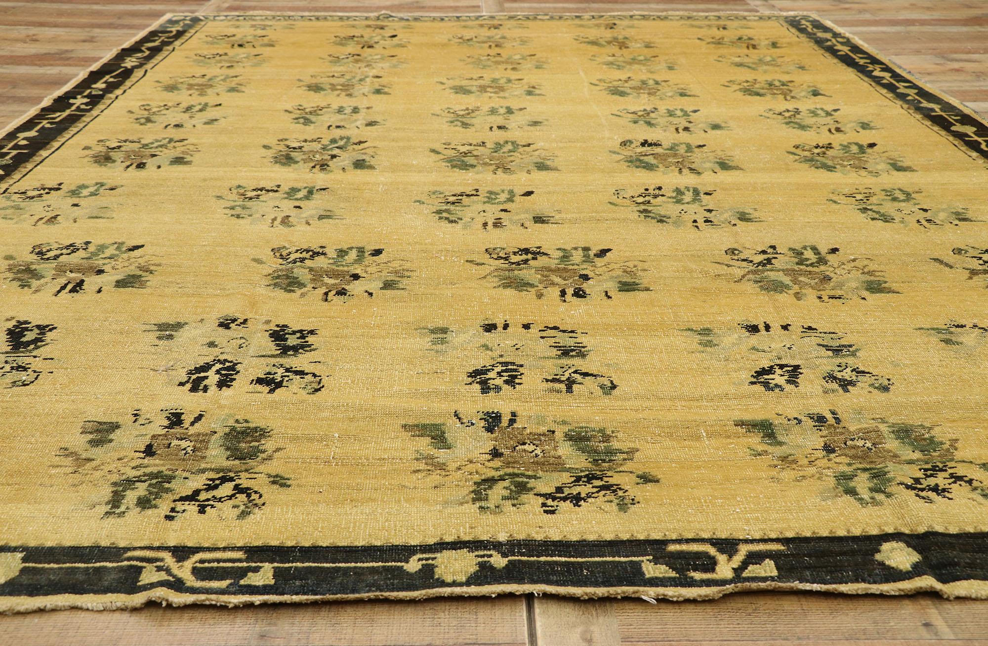 Vintage Turkish Oushak Rug with Romantic French Country Cottage Style 1
