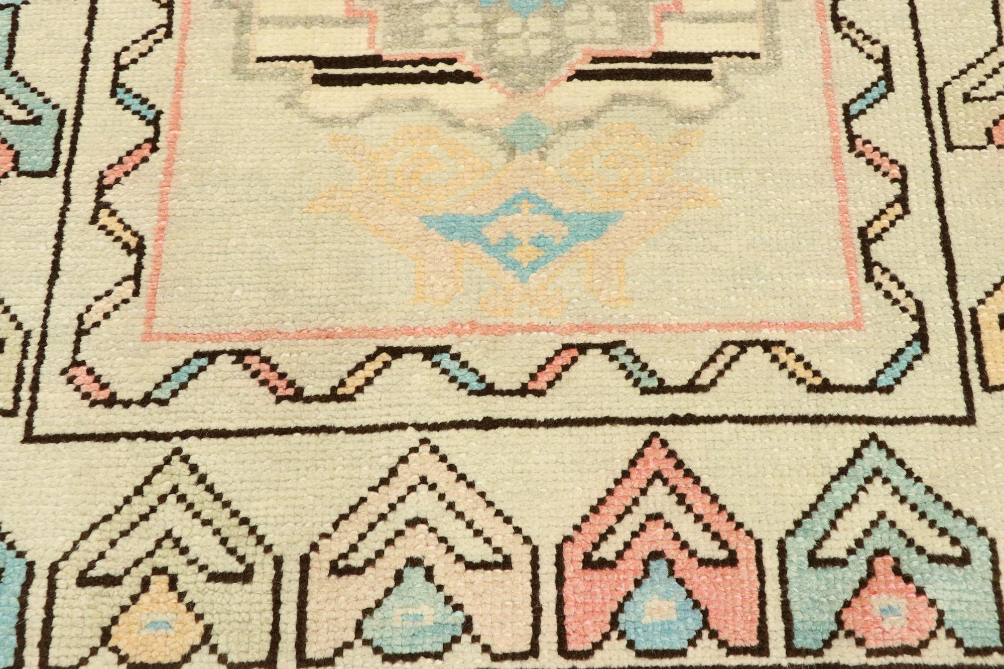 Hand-Knotted Vintage Turkish Oushak Rug with Romantic Georgian Cottage French Style For Sale
