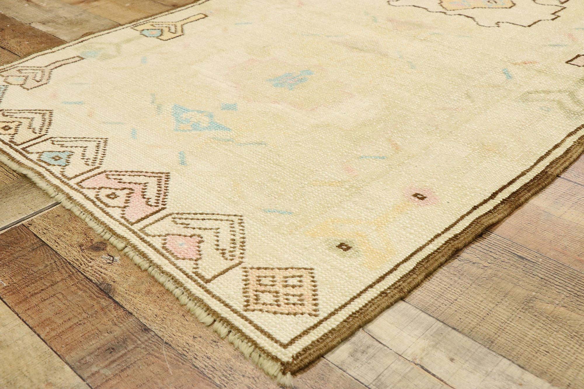 20th Century Vintage Turkish Oushak Rug with Romantic Georgian Cottage French Style For Sale