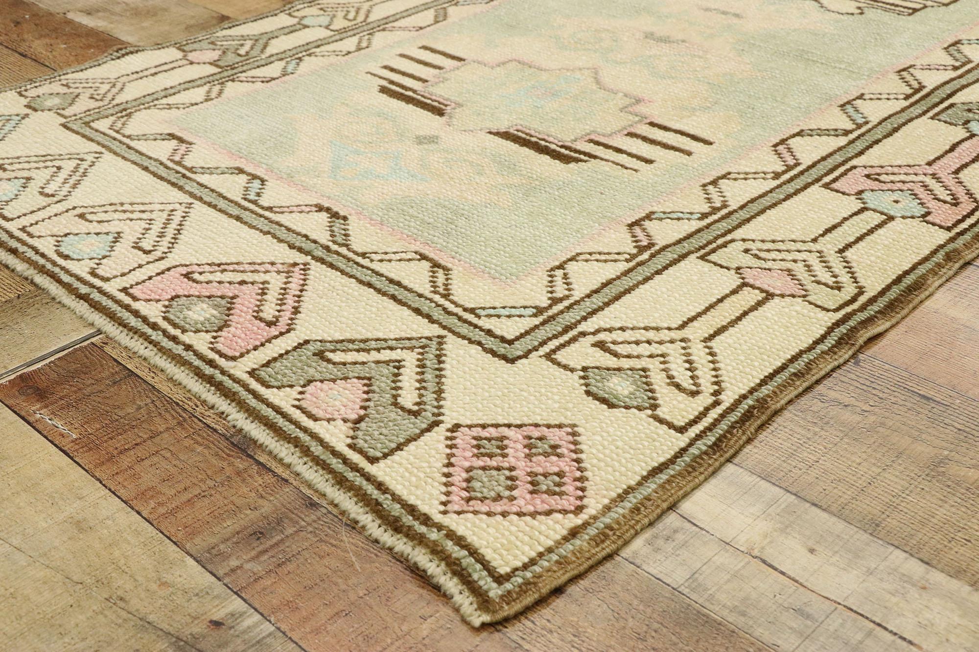 Hand-Knotted Vintage Turkish Oushak Rug with Romantic Georgian Cottage French Style For Sale
