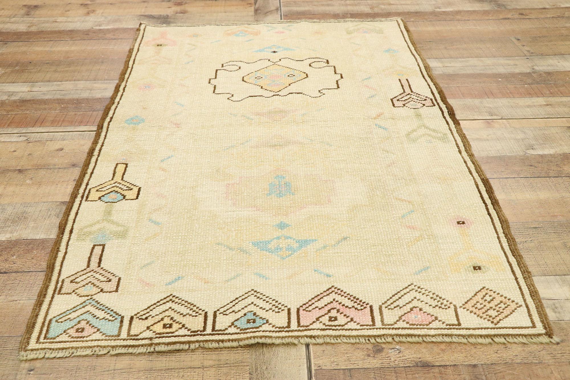 Wool Vintage Turkish Oushak Rug with Romantic Georgian Cottage French Style For Sale
