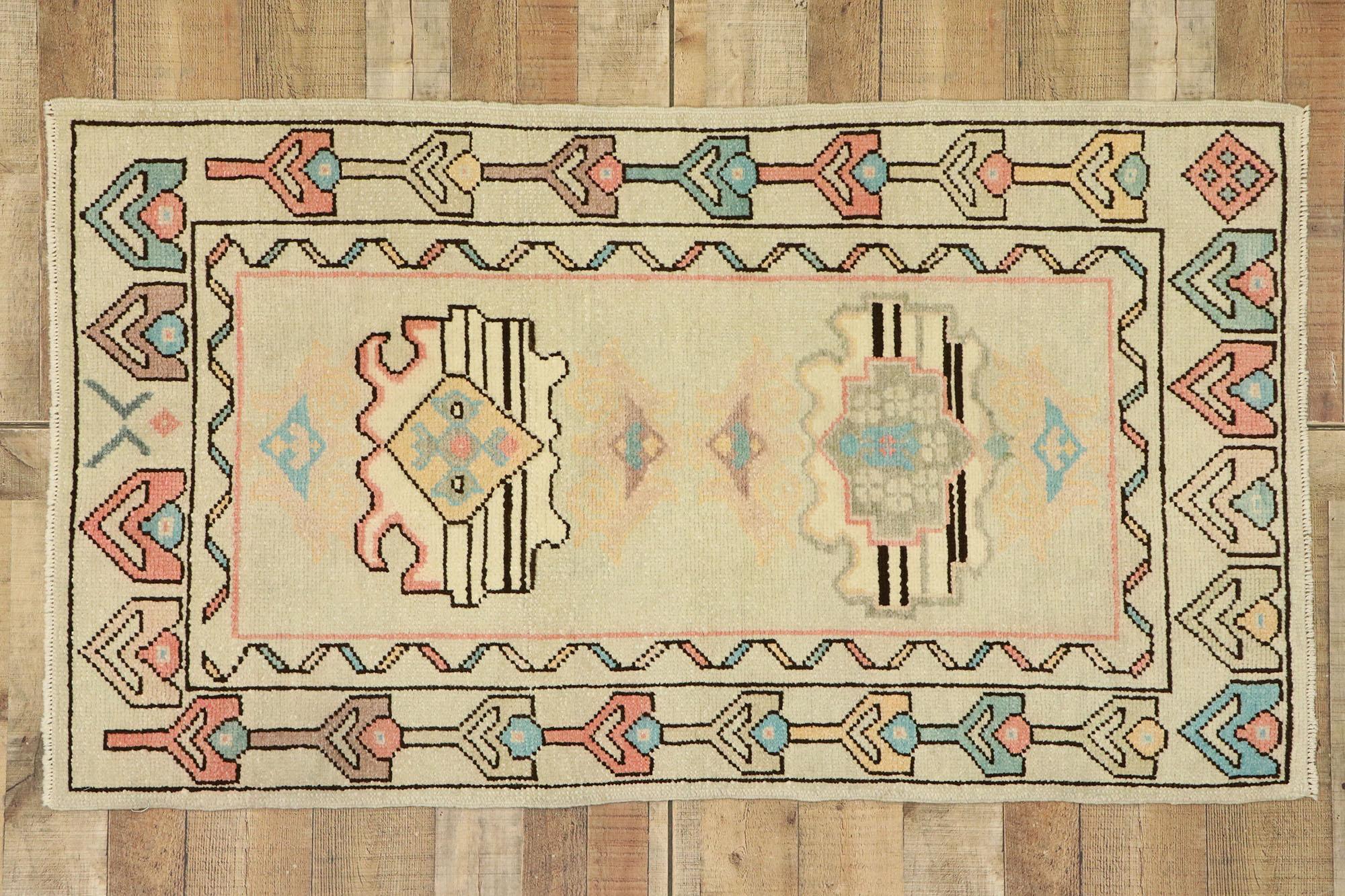 Vintage Turkish Oushak Rug with Romantic Georgian Cottage French Style For Sale 1