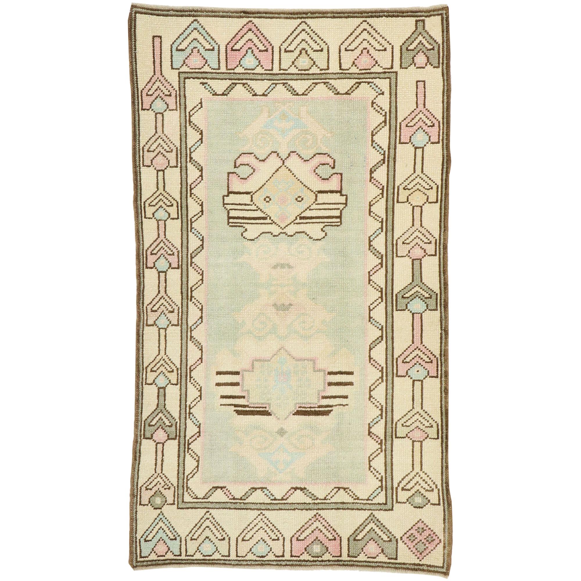 Vintage Turkish Oushak Rug with Romantic Georgian Cottage French Style For Sale