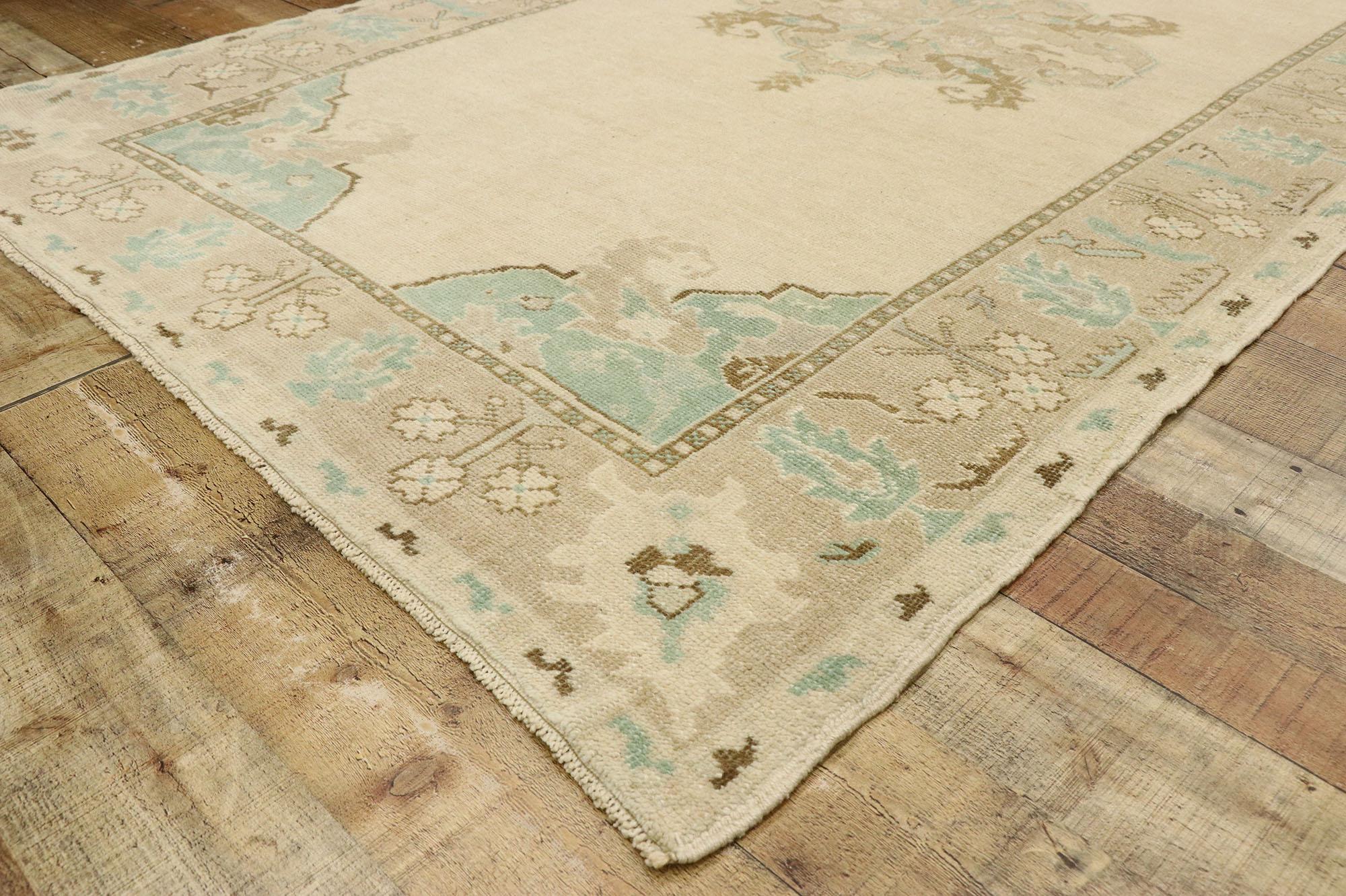 20th Century Vintage Turkish Oushak Rug with Romantic Georgian French Cottage Style For Sale