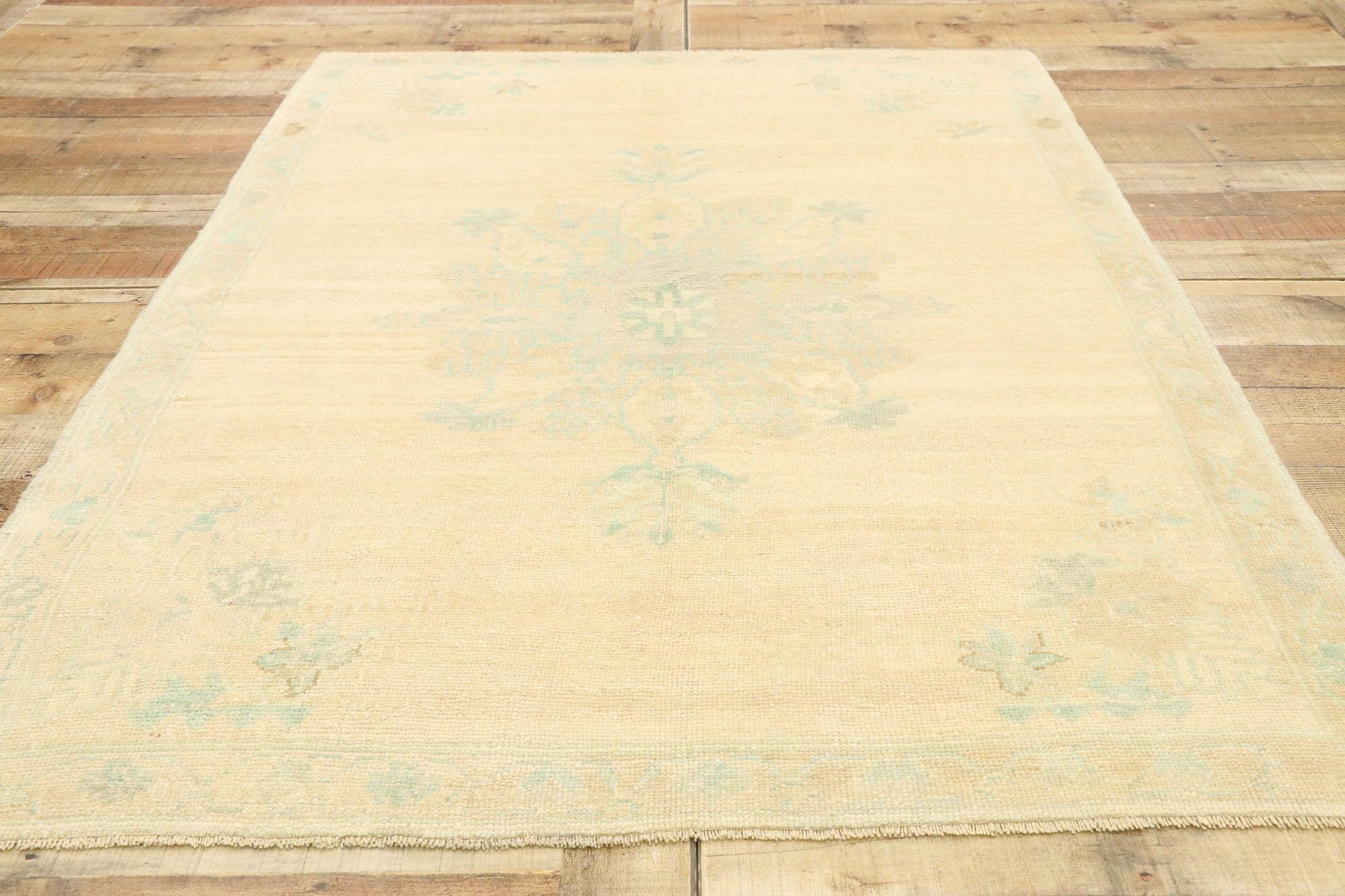 Wool Vintage Turkish Oushak Rug with Romantic Georgian French Cottage Style For Sale