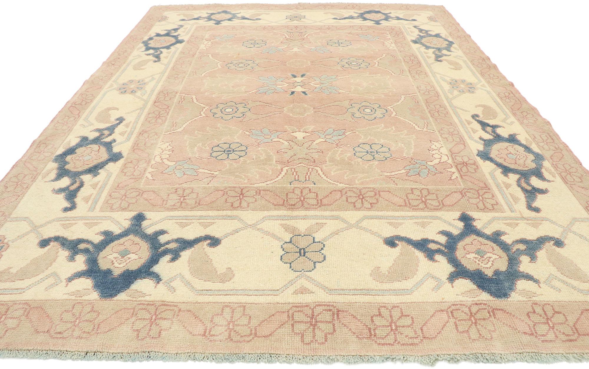 Hand-Knotted Vintage Turkish Oushak Rug with Romantic Georgian Style For Sale