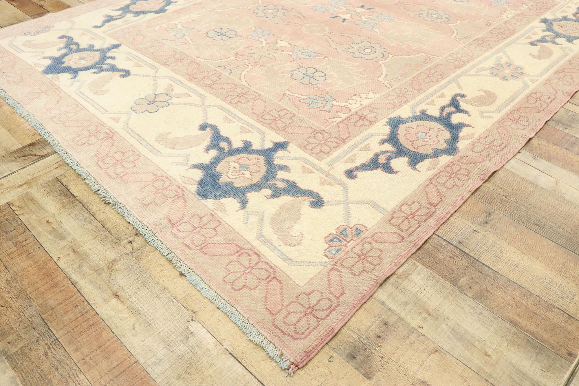 Wool Vintage Turkish Oushak Rug with Romantic Georgian Style For Sale