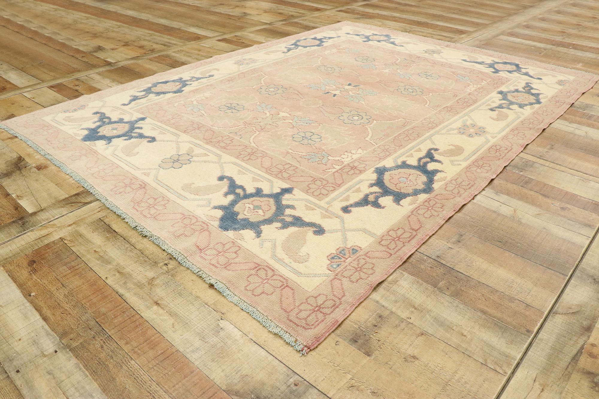 Vintage Turkish Oushak Rug with Romantic Georgian Style For Sale 1