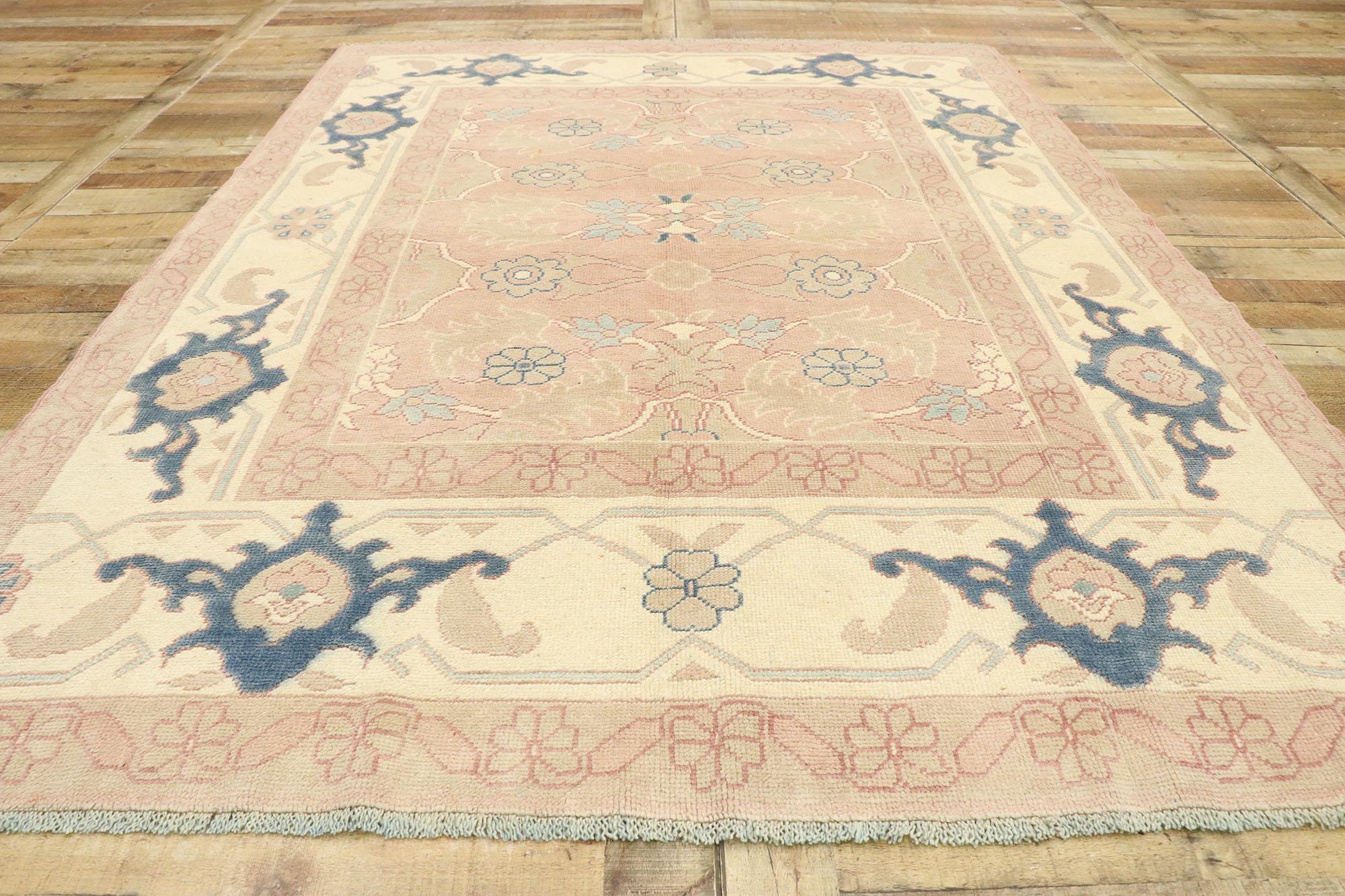 Vintage Turkish Oushak Rug with Romantic Georgian Style For Sale 2