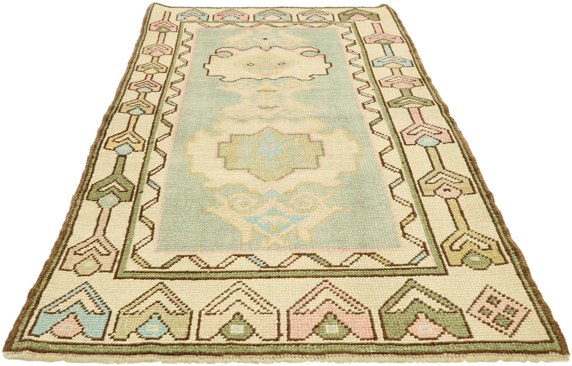 Hand-Knotted Vintage Turkish Oushak Rug with Romantic Swedish Gustavian Farmhouse Style For Sale