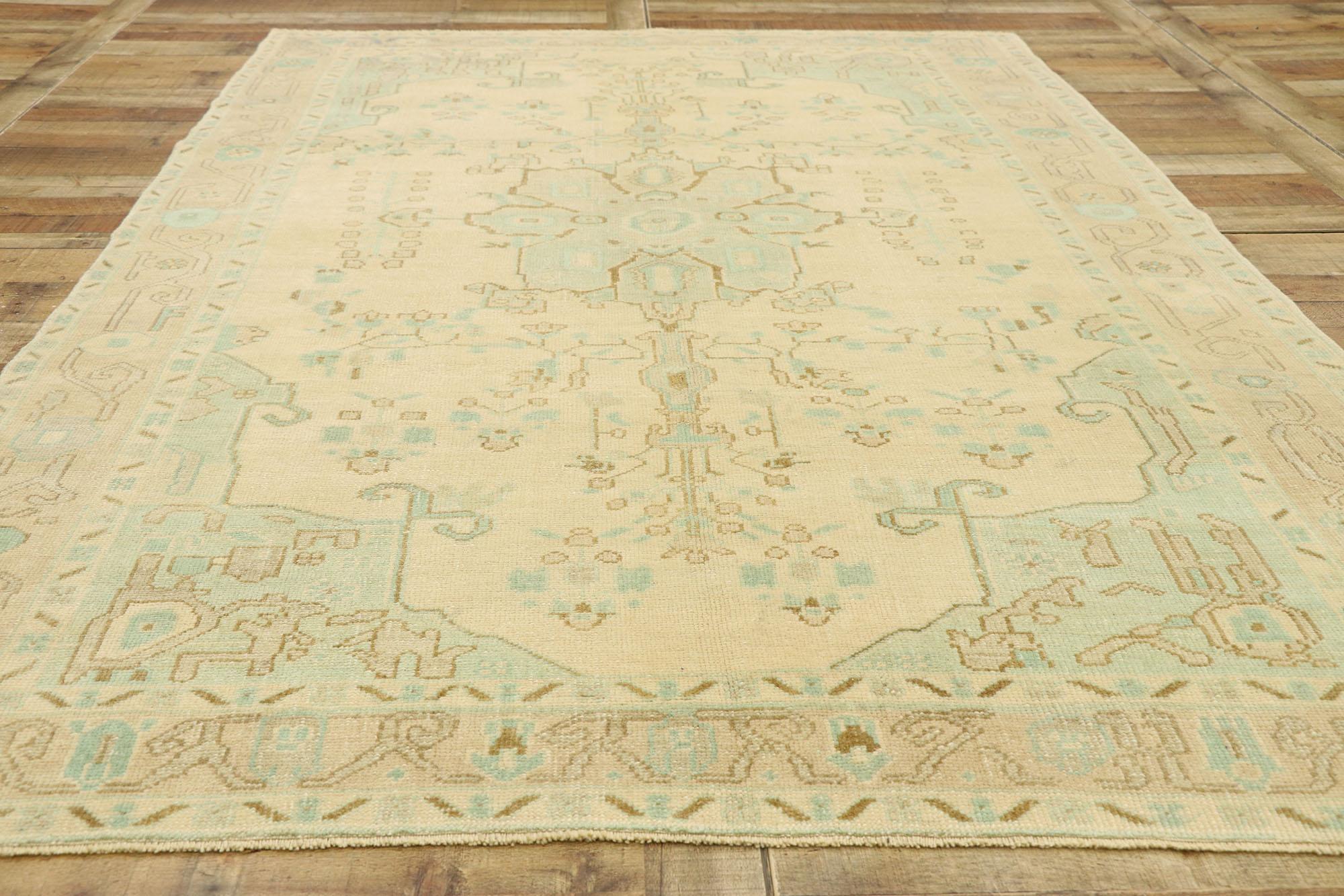 Wool Vintage Turkish Oushak Rug with Russian Dacha Home Style For Sale