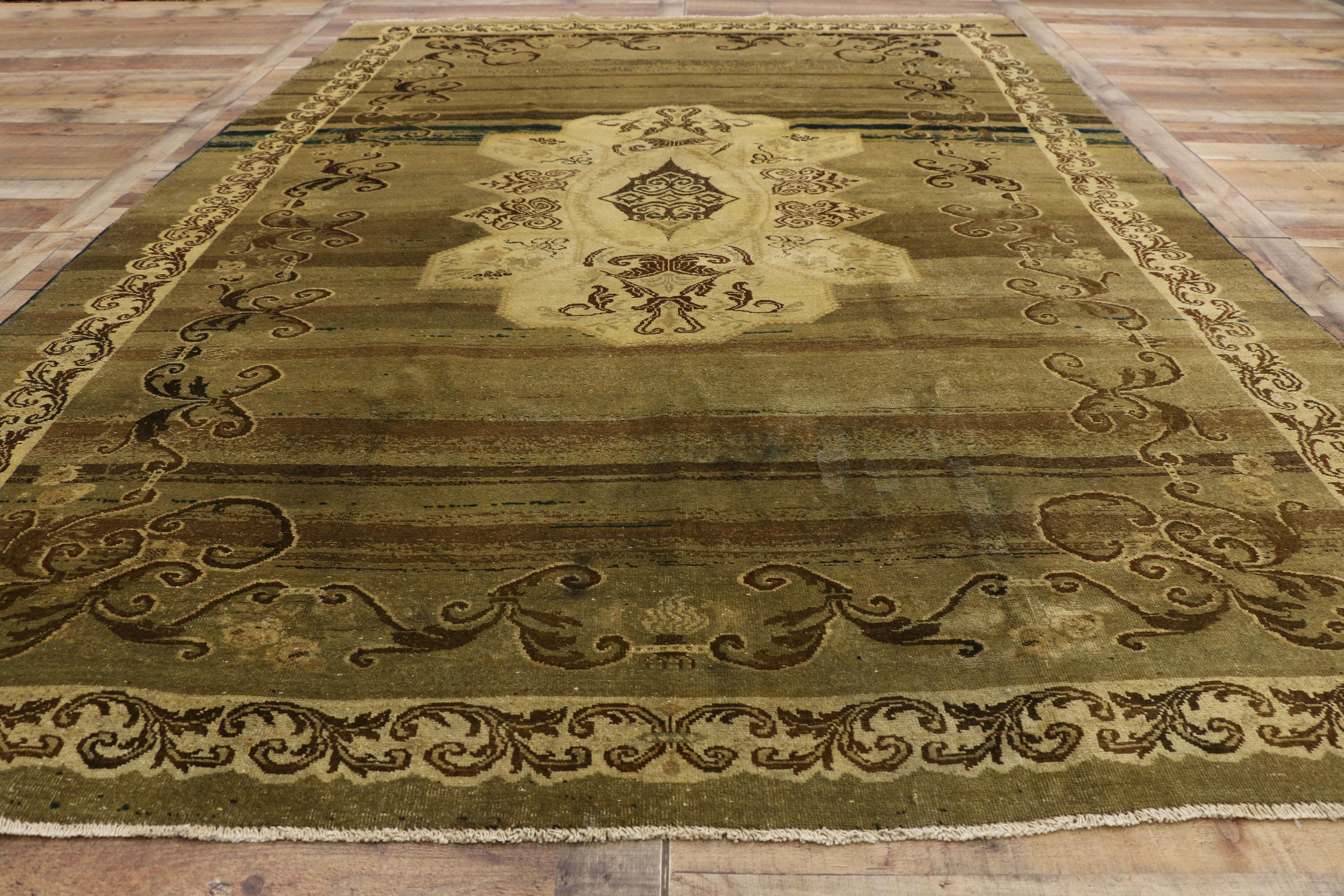 Wool Vintage Turkish Oushak Rug with Modern Style For Sale