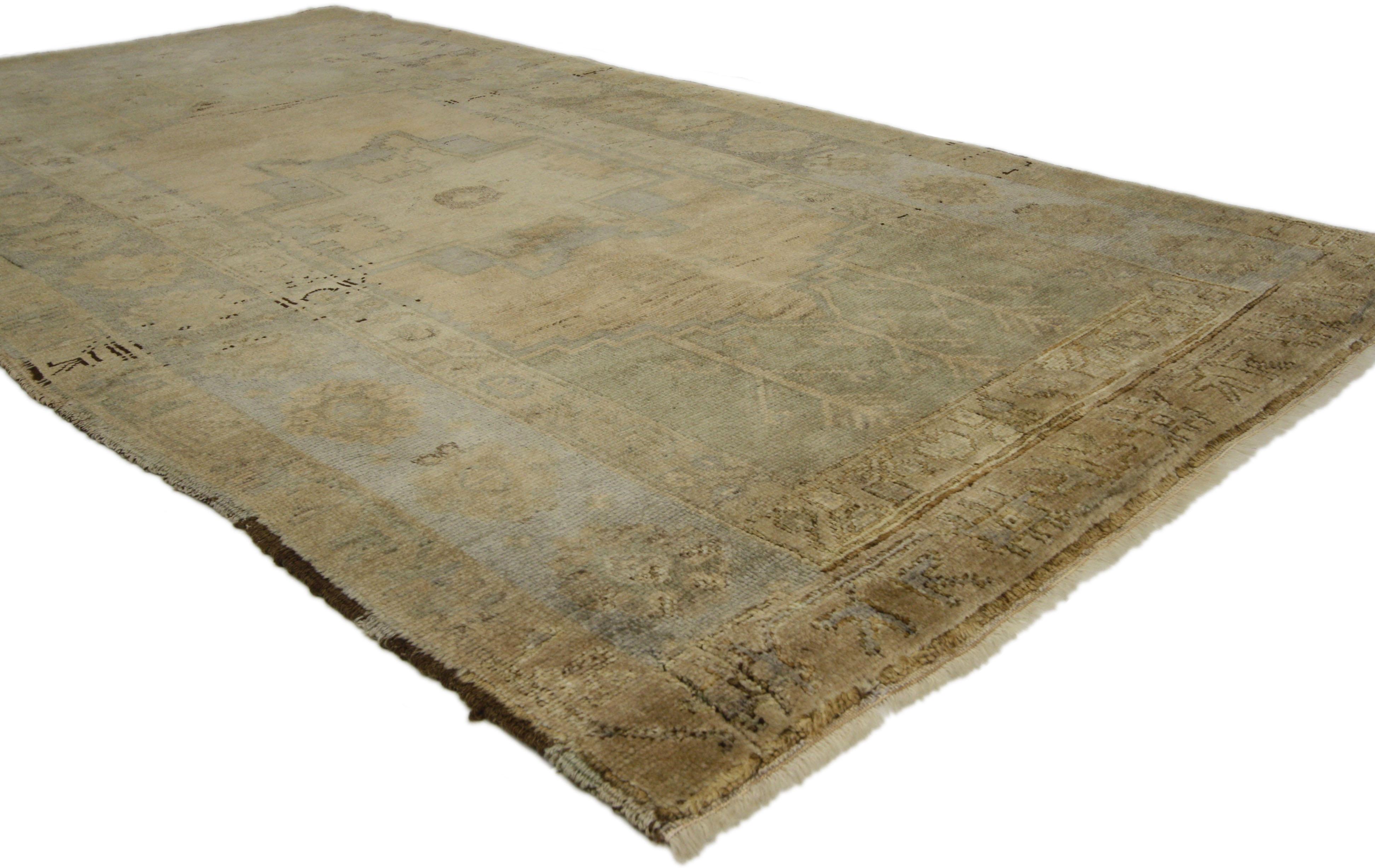 Hand-Knotted Vintage Turkish Oushak Rug with Rustic American Colonial Style For Sale