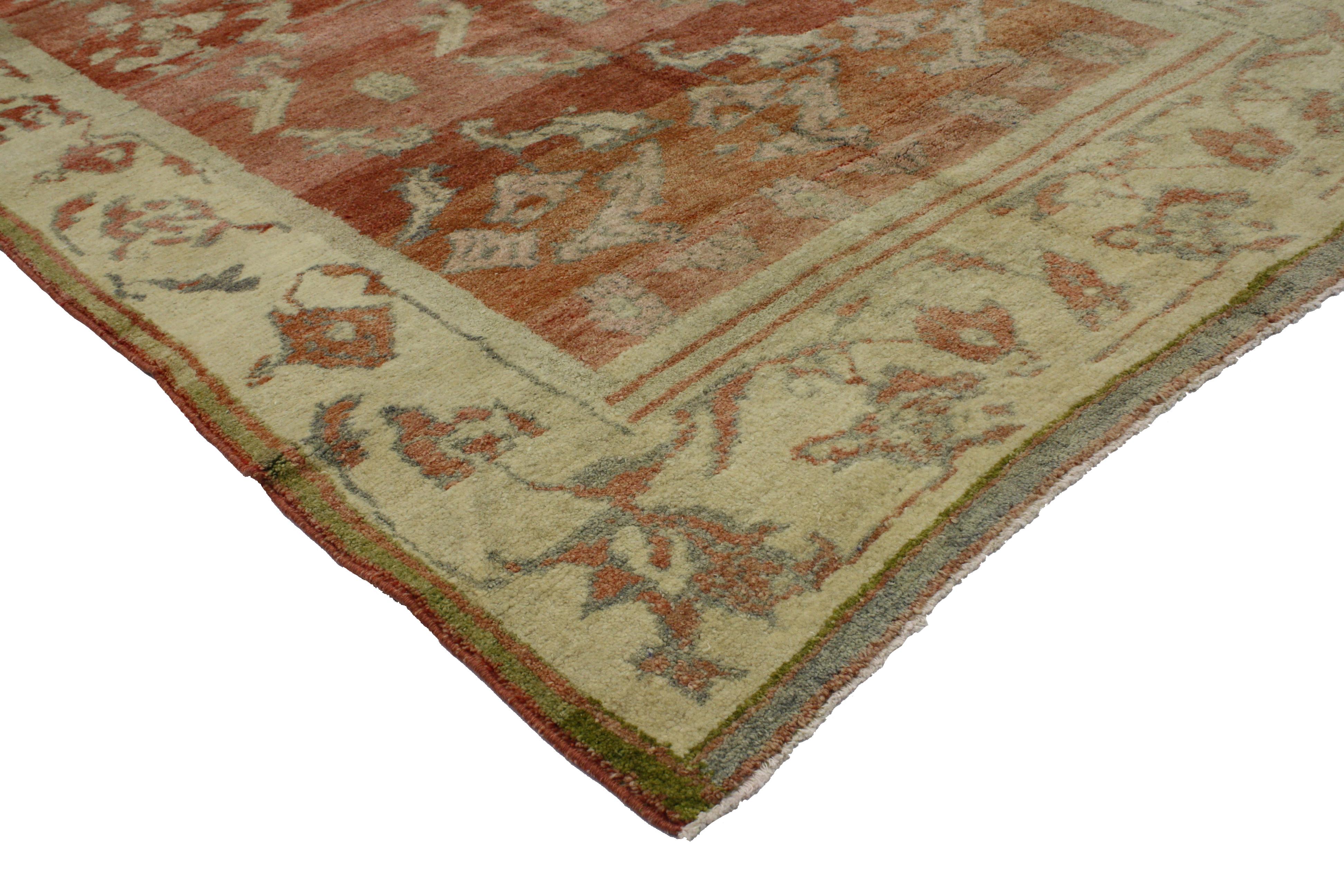 Hand-Knotted Vintage Turkish Oushak rug with Rustic Prairie Style For Sale