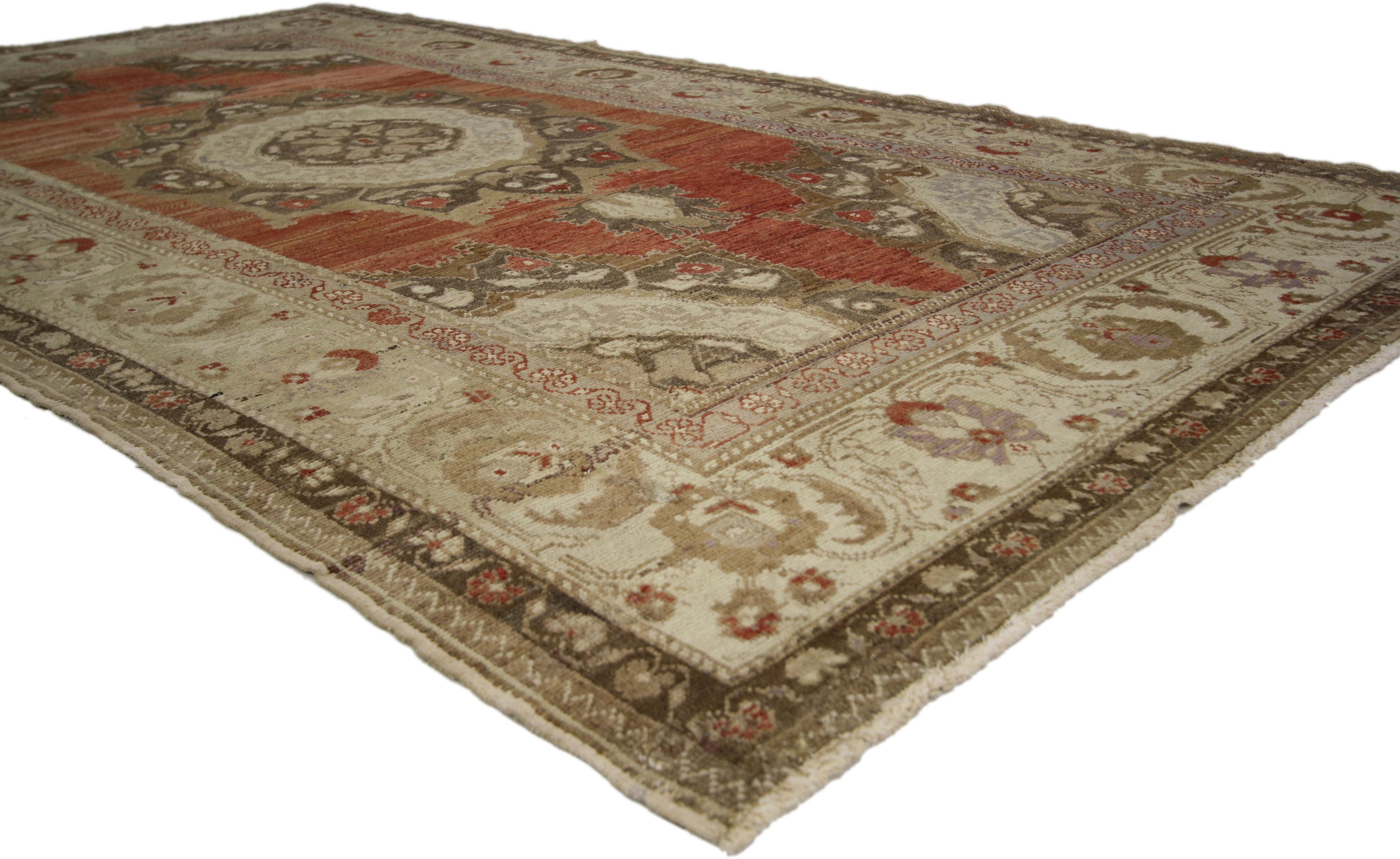 Hand-Knotted Vintage Turkish Oushak Rug with Rustic Artisan Bohemian Style For Sale