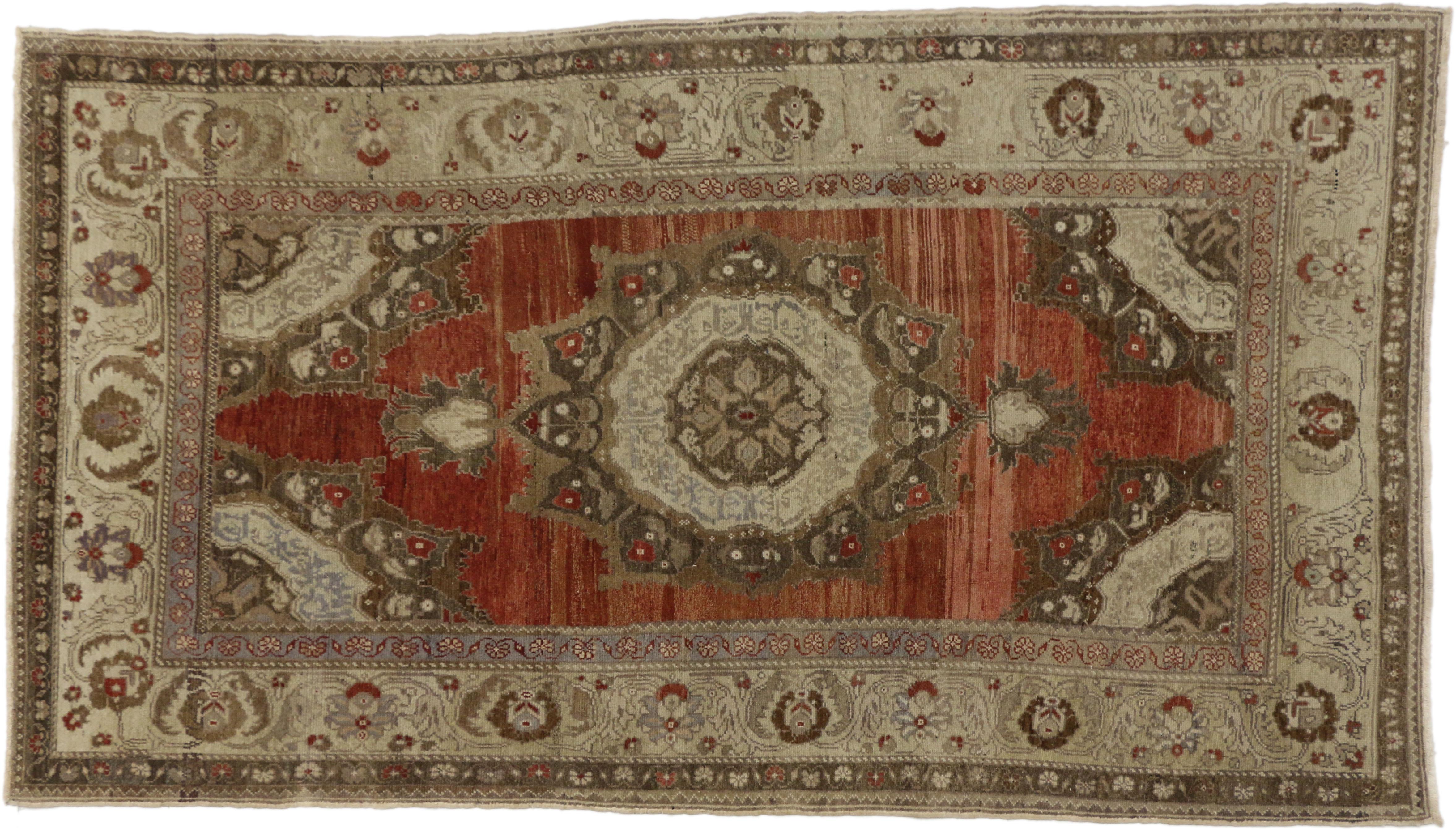 20th Century Vintage Turkish Oushak Rug with Rustic Artisan Bohemian Style For Sale