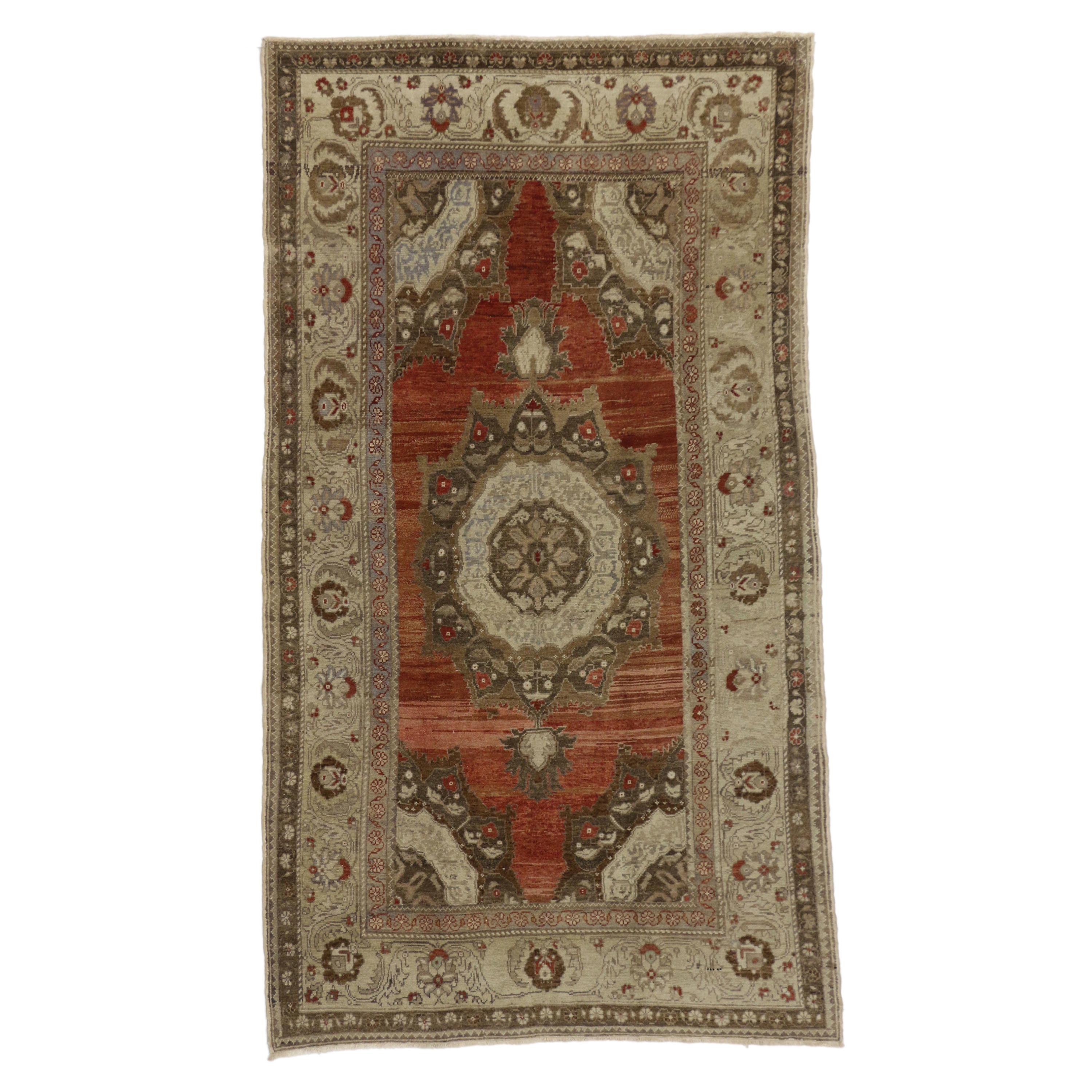 Tapis turc vintage Oushak avec artisanat rustique de style bohème