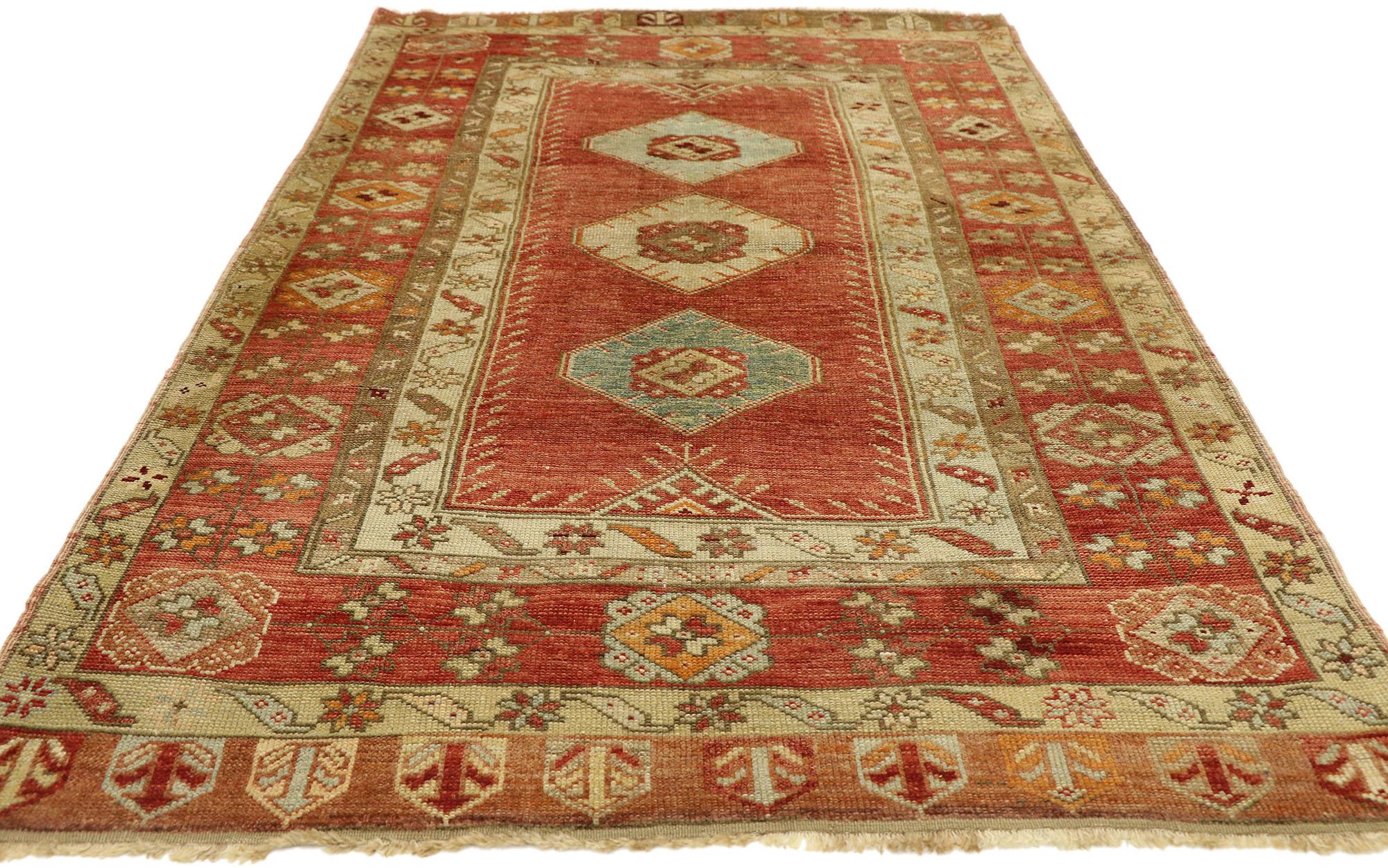 Hand-Knotted Vintage Turkish Oushak Rug with Rustic Artisan Spanish Colonial Style