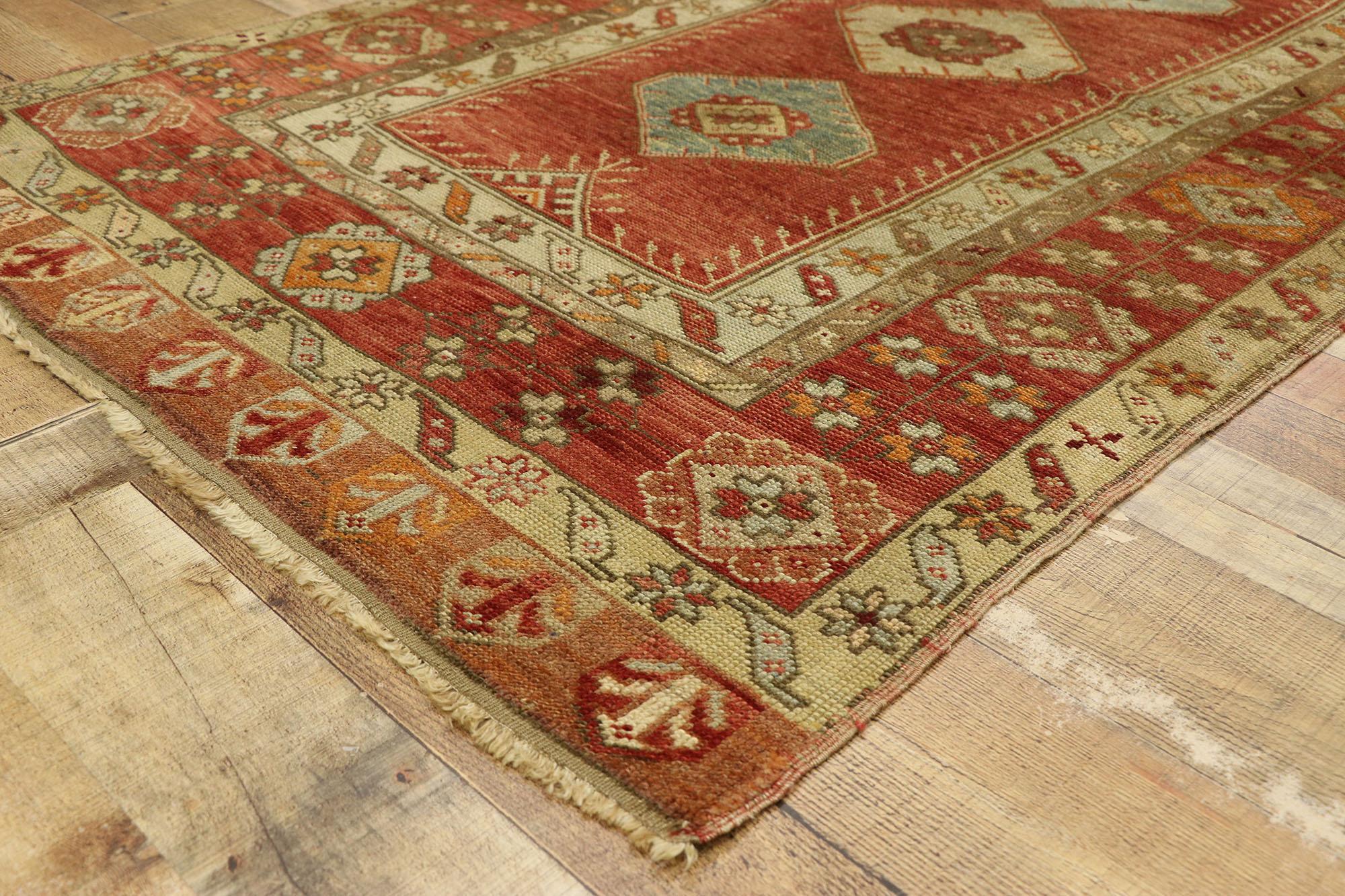 Wool Vintage Turkish Oushak Rug with Rustic Artisan Spanish Colonial Style