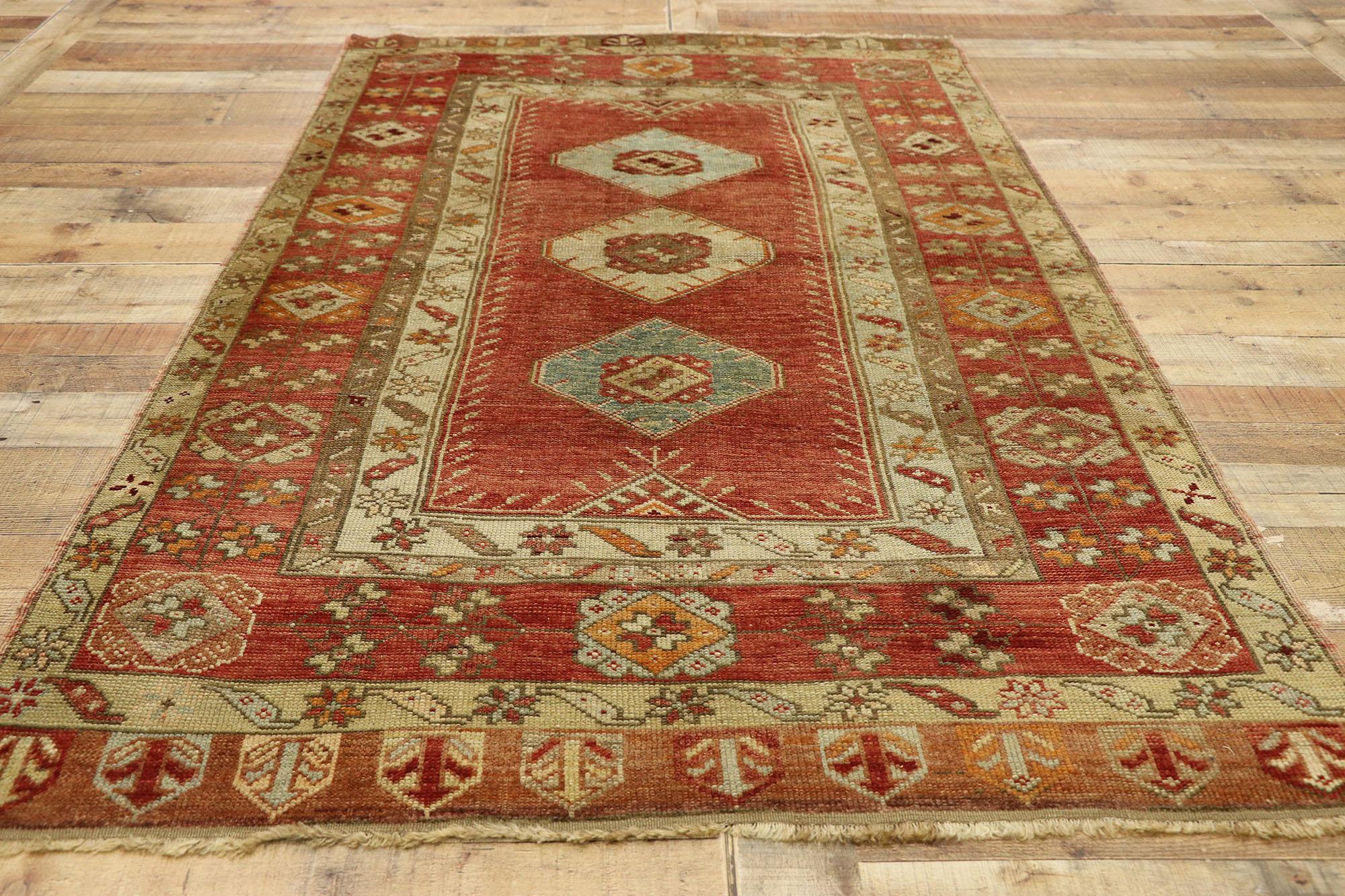 Vintage Turkish Oushak Rug with Rustic Artisan Spanish Colonial Style 1