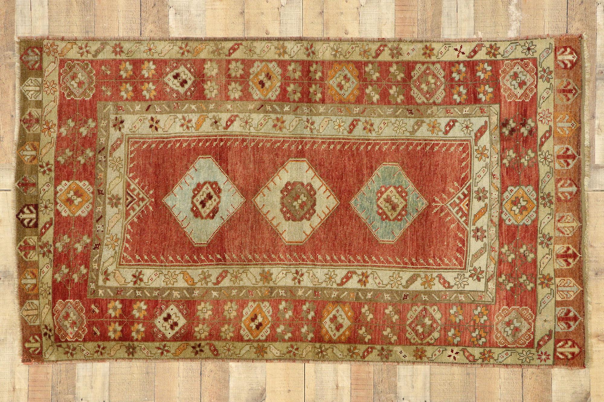 Vintage Turkish Oushak Rug with Rustic Artisan Spanish Colonial Style 2