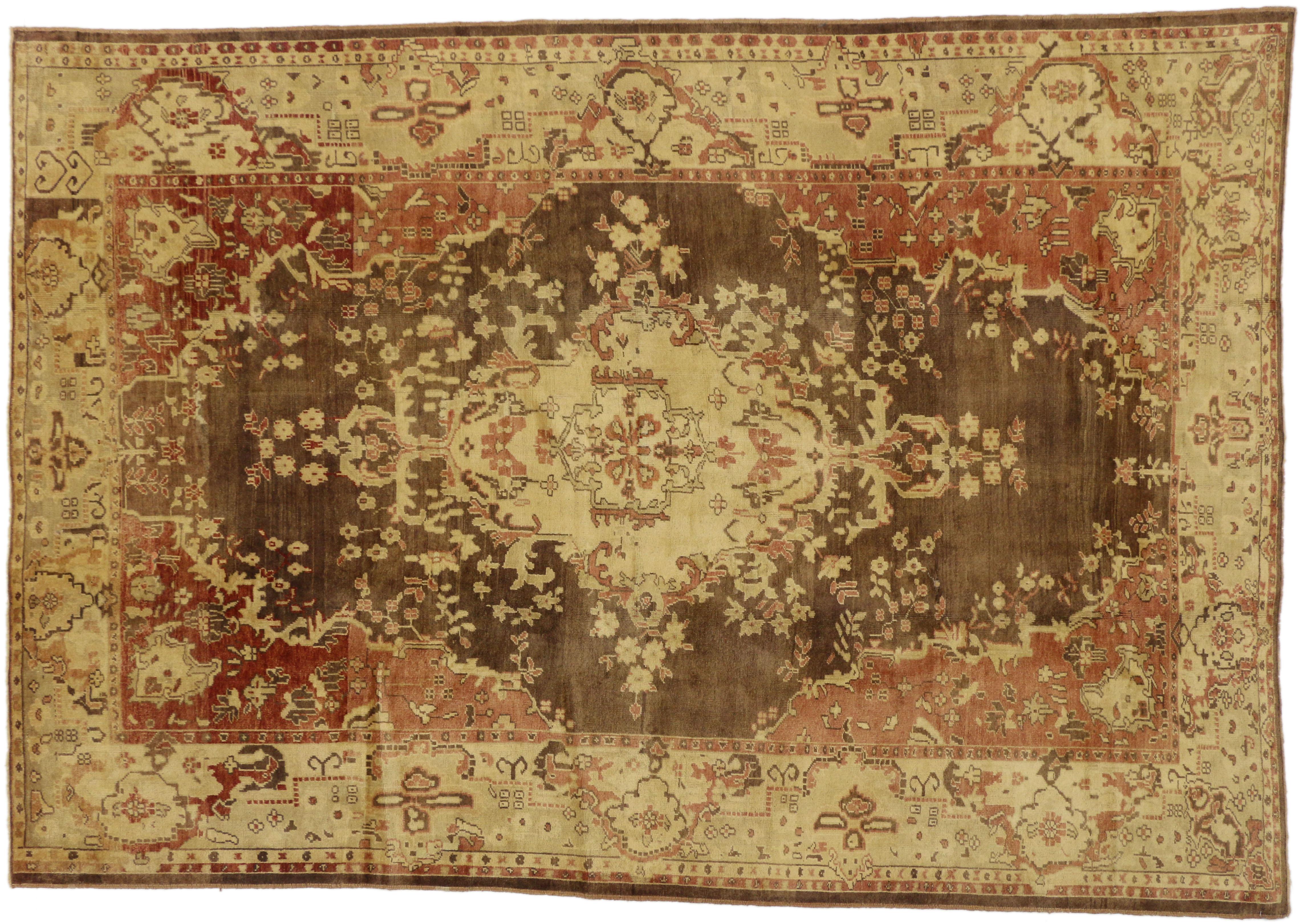 20th Century Vintage Turkish Oushak Rug with Rustic Arts and Crafts Style For Sale