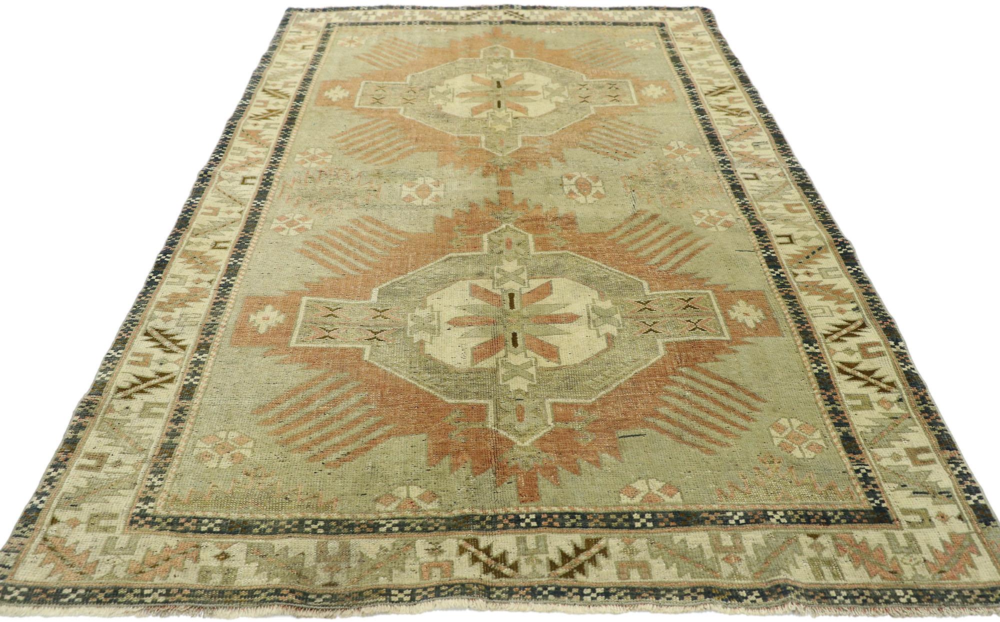 Hand-Knotted Vintage Turkish Oushak Rug with Rustic Belgian Style For Sale