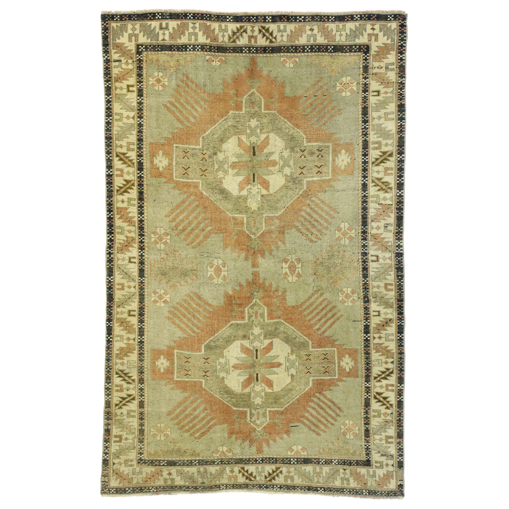 Vintage Turkish Oushak Rug with Rustic Belgian Style For Sale