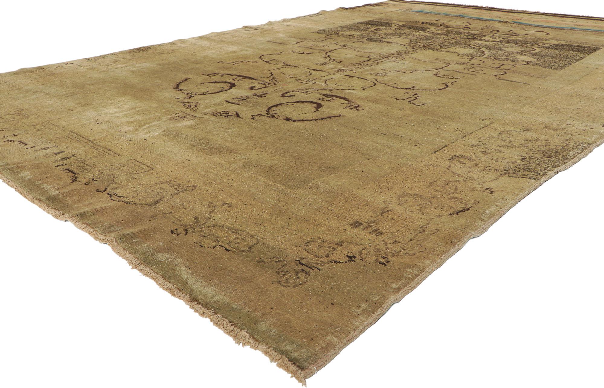 51454 Vintage Turkish Oushak Rug, 07'00 x 11'03. 
Rustic sensibility meets beguiling charm in this hand knotted wool vintage Turkish Oushak rug. The faded botanical design and earthy colors woven into this piece work together resulting in a cozy and