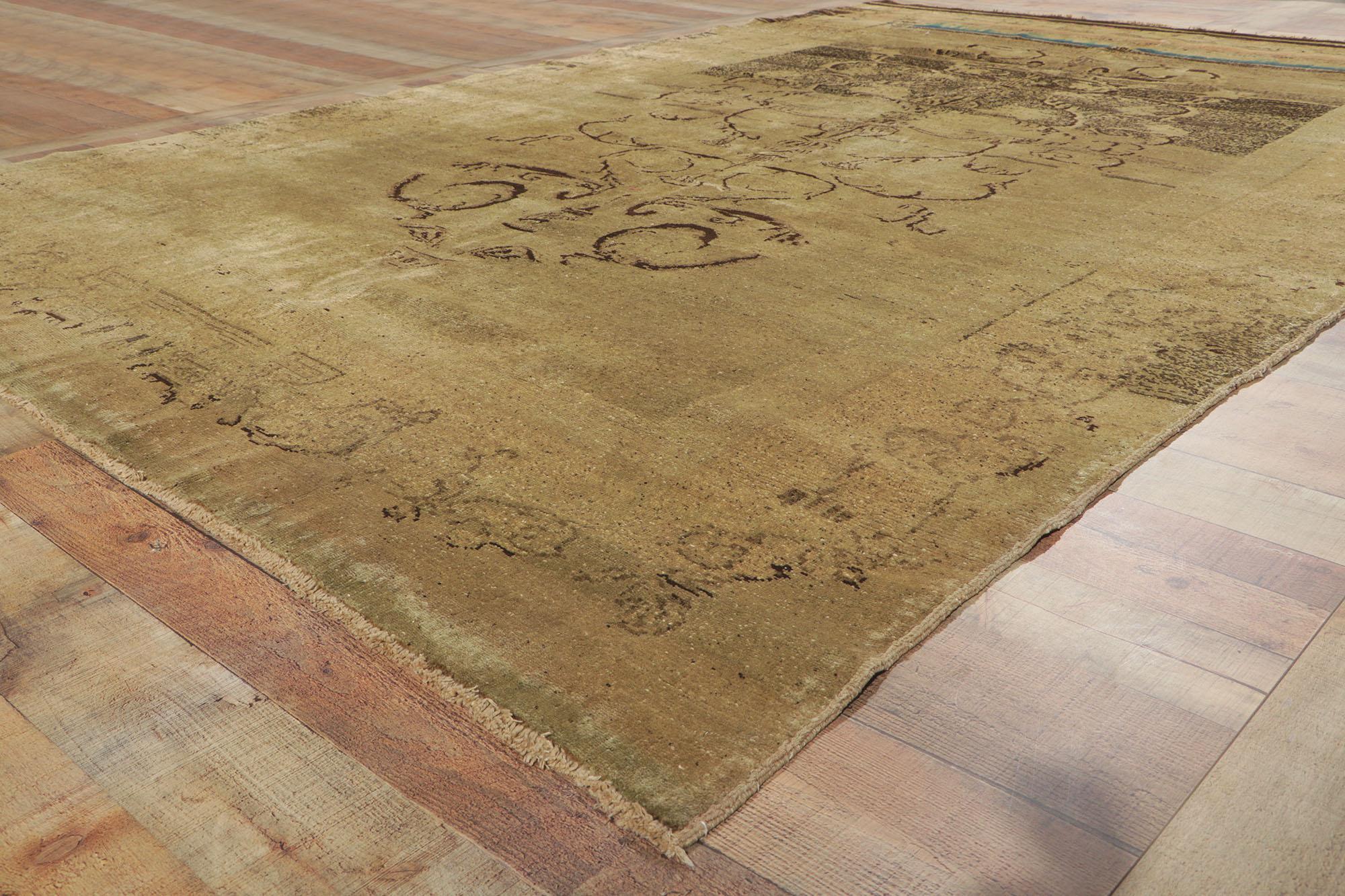 Wool Earth-Tone Vintage Turkish Oushak Rug, Rustic Sensibility Meets Beguiling Charm For Sale