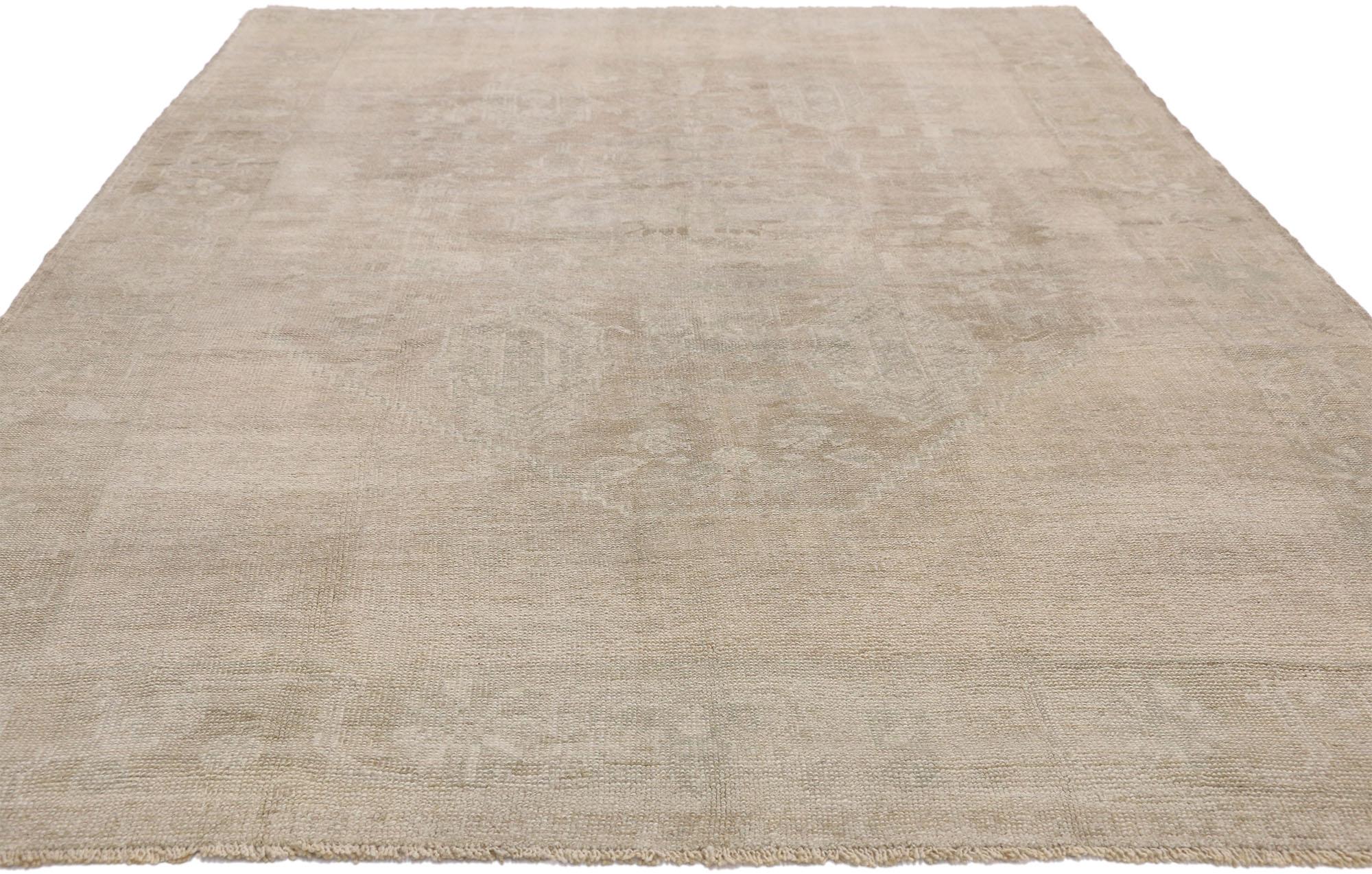 Hand-Knotted Vintage Turkish Oushak Rug with Rustic Chinoiserie Style and Muted Colors For Sale