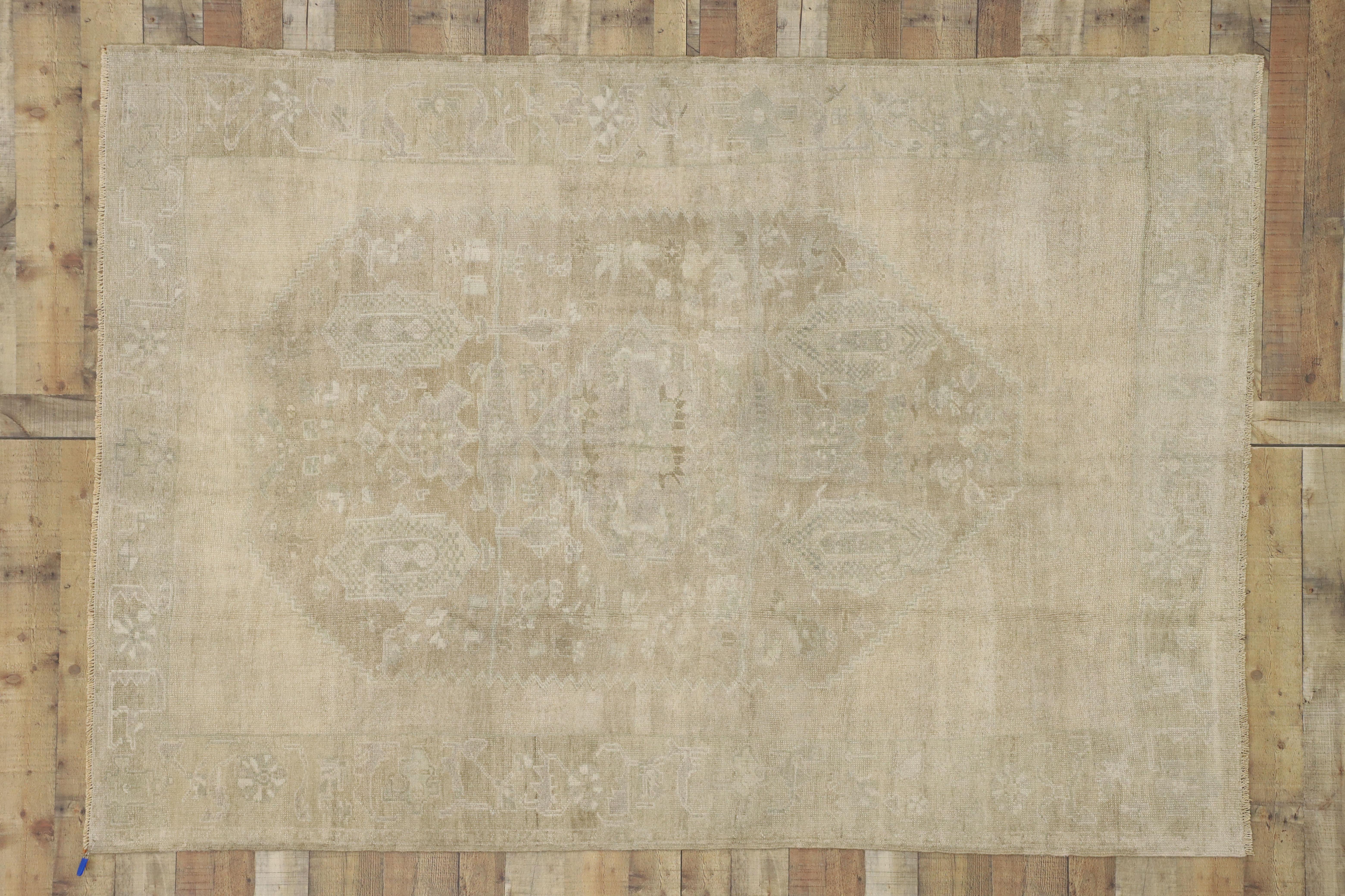 Vintage Turkish Oushak Rug with Rustic Chinoiserie Style and Muted Colors For Sale 2
