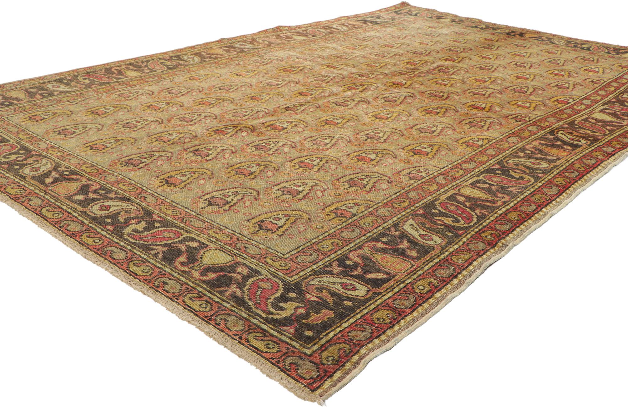 51393 Vintage Turkish Oushak Rug, 04'09 x 07'08.
Emanating timeless style with incredible detail and texture, this hand knotted wool vintage Turkish Oushak rug is a captivating vision of woven beauty. The allover botanial pattern and rustic