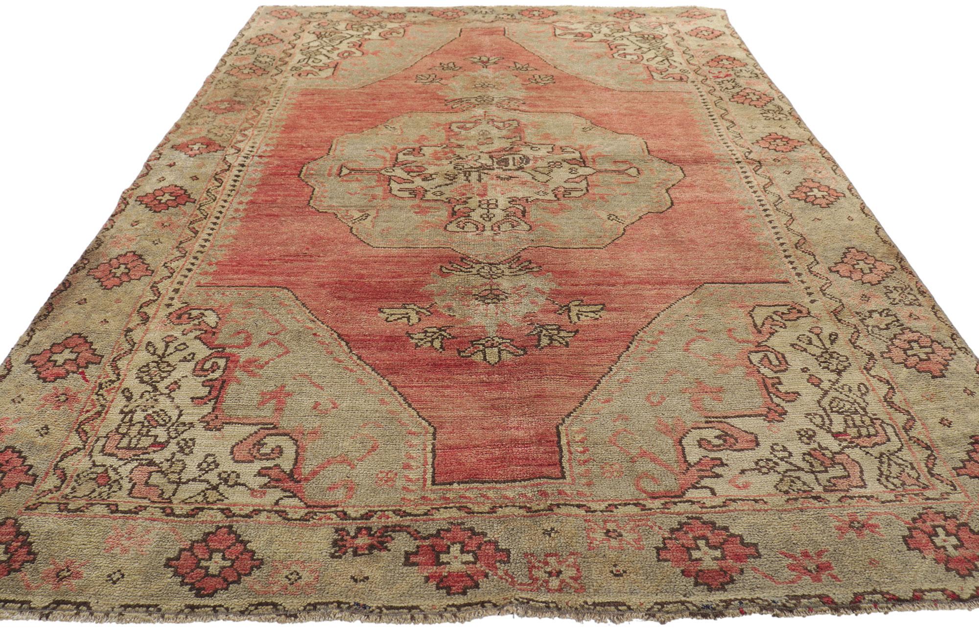 Hand-Knotted Vintage Turkish Oushak Rug with Rustic Earth-Tone Colors For Sale