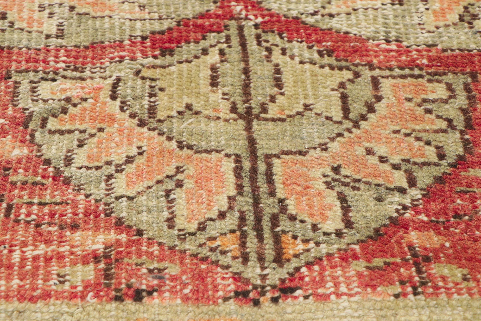 Vintage Turkish Oushak Rug with Rustic Earth-Tone Colors In Distressed Condition For Sale In Dallas, TX