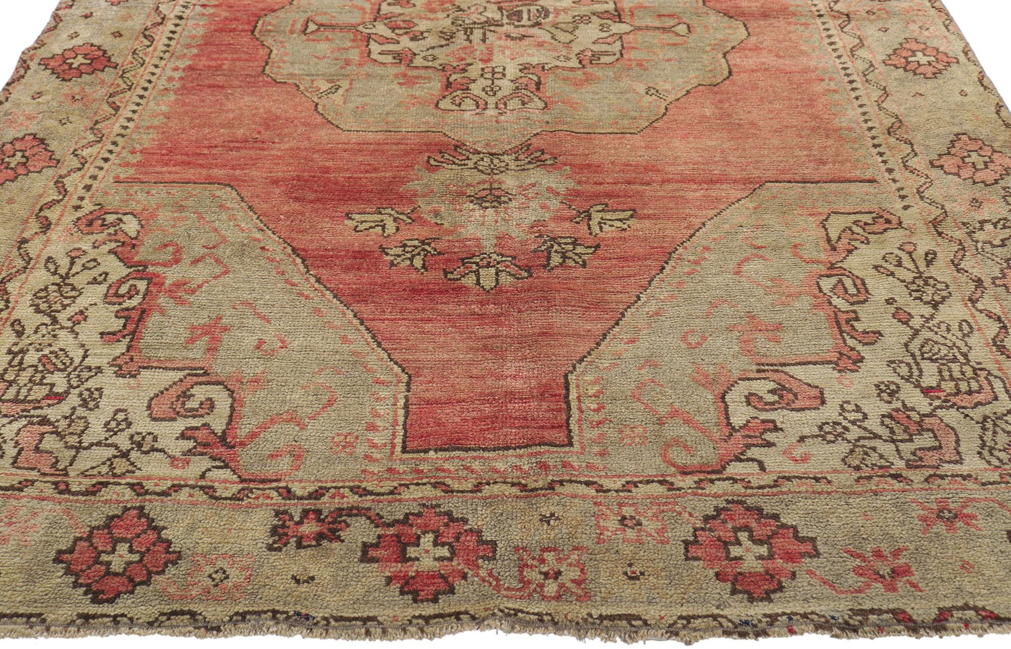 20th Century Vintage Turkish Oushak Rug with Rustic Earth-Tone Colors For Sale