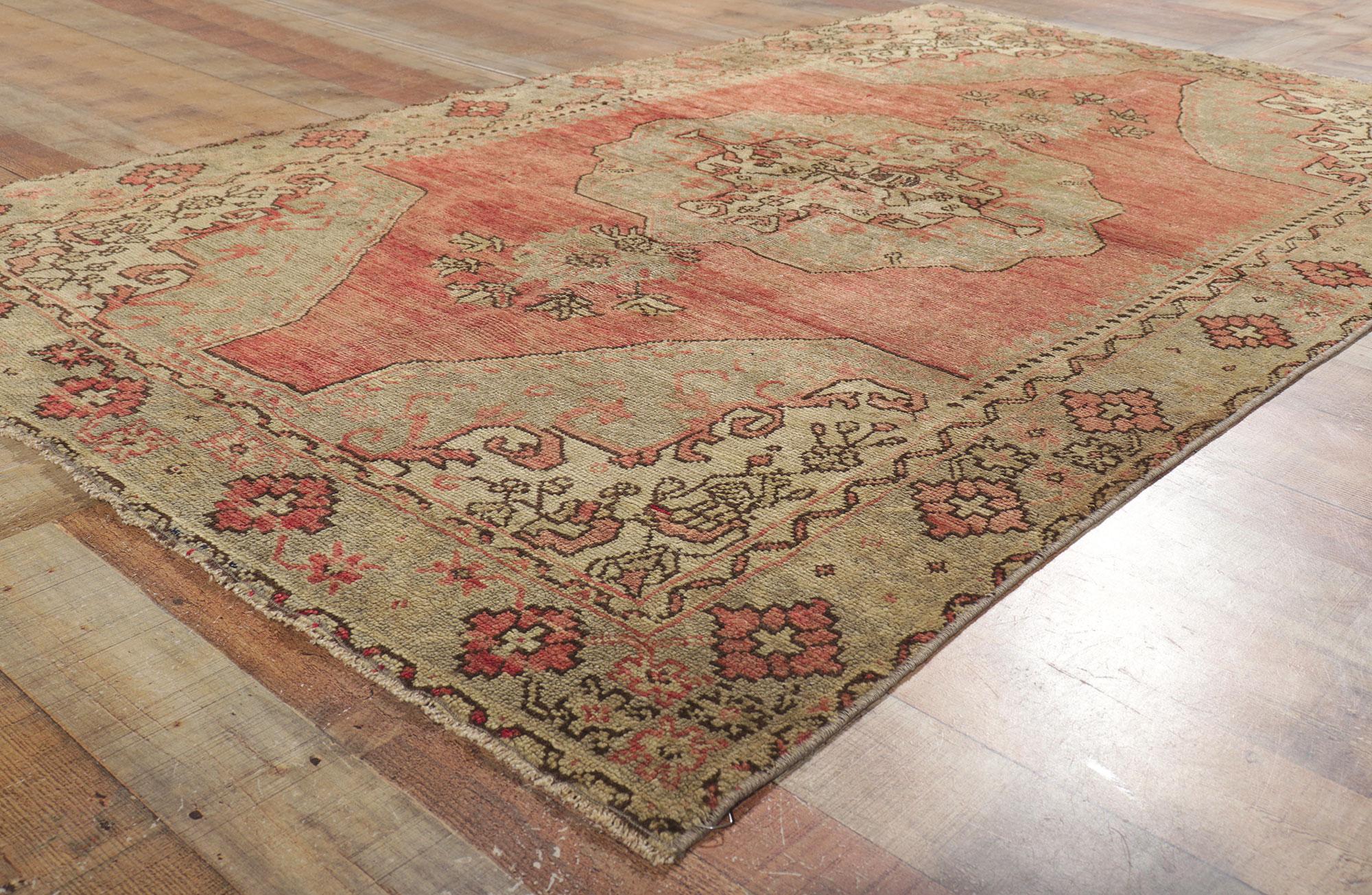 Vintage Turkish Oushak Rug with Rustic Earth-Tone Colors For Sale 1