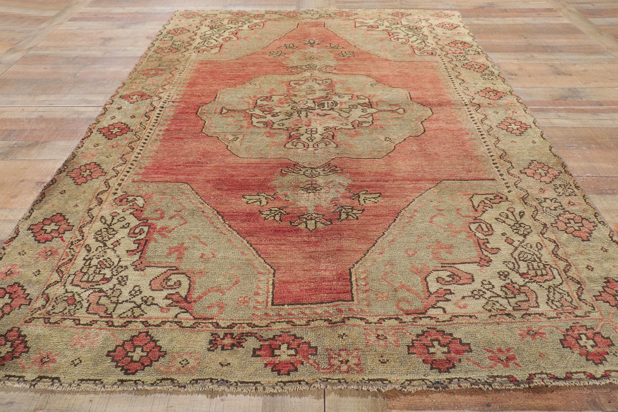Vintage Turkish Oushak Rug with Rustic Earth-Tone Colors For Sale 2