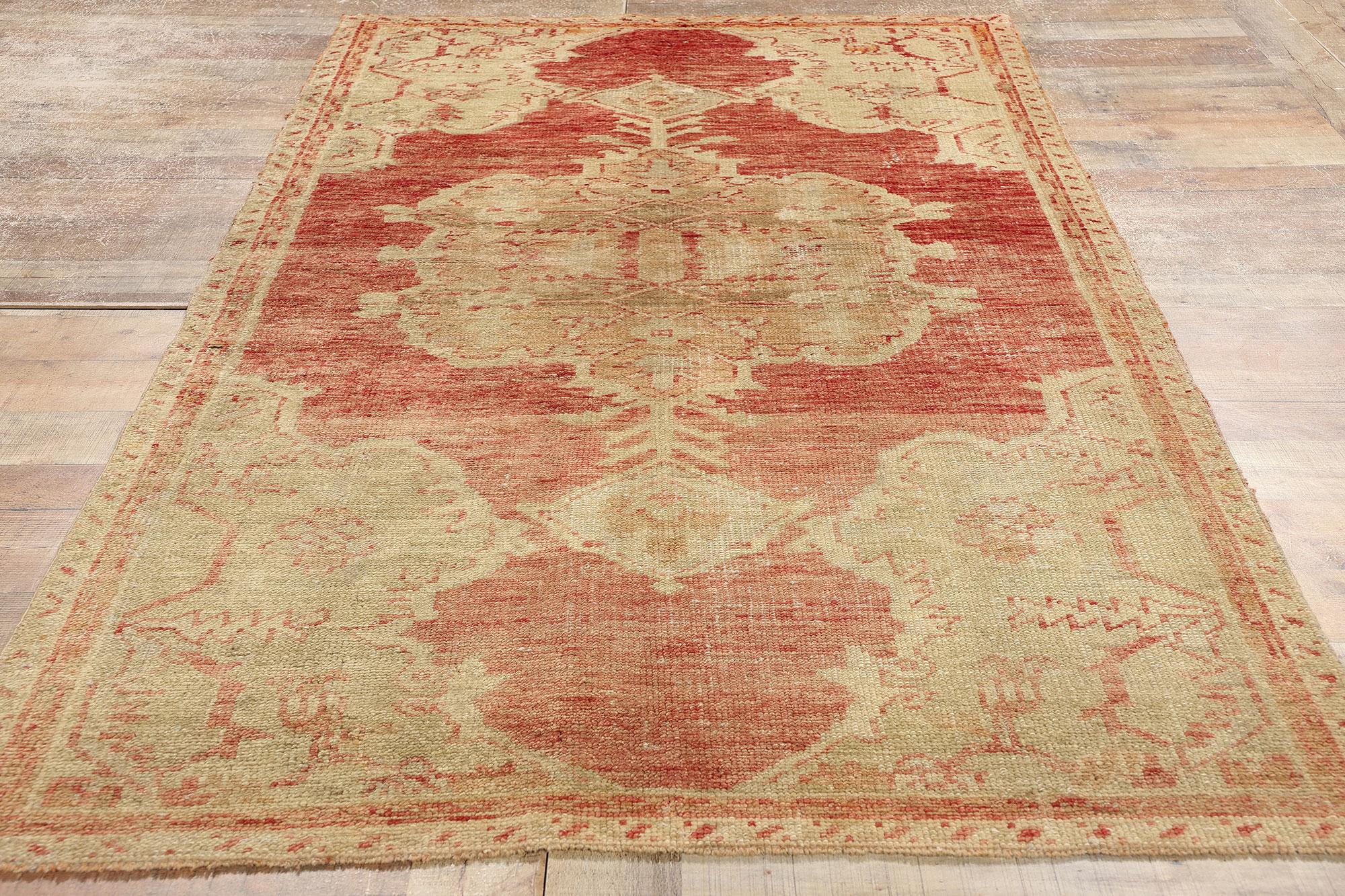 Vintage Turkish Oushak Rug with Rustic Earth-Tone Colors For Sale 2