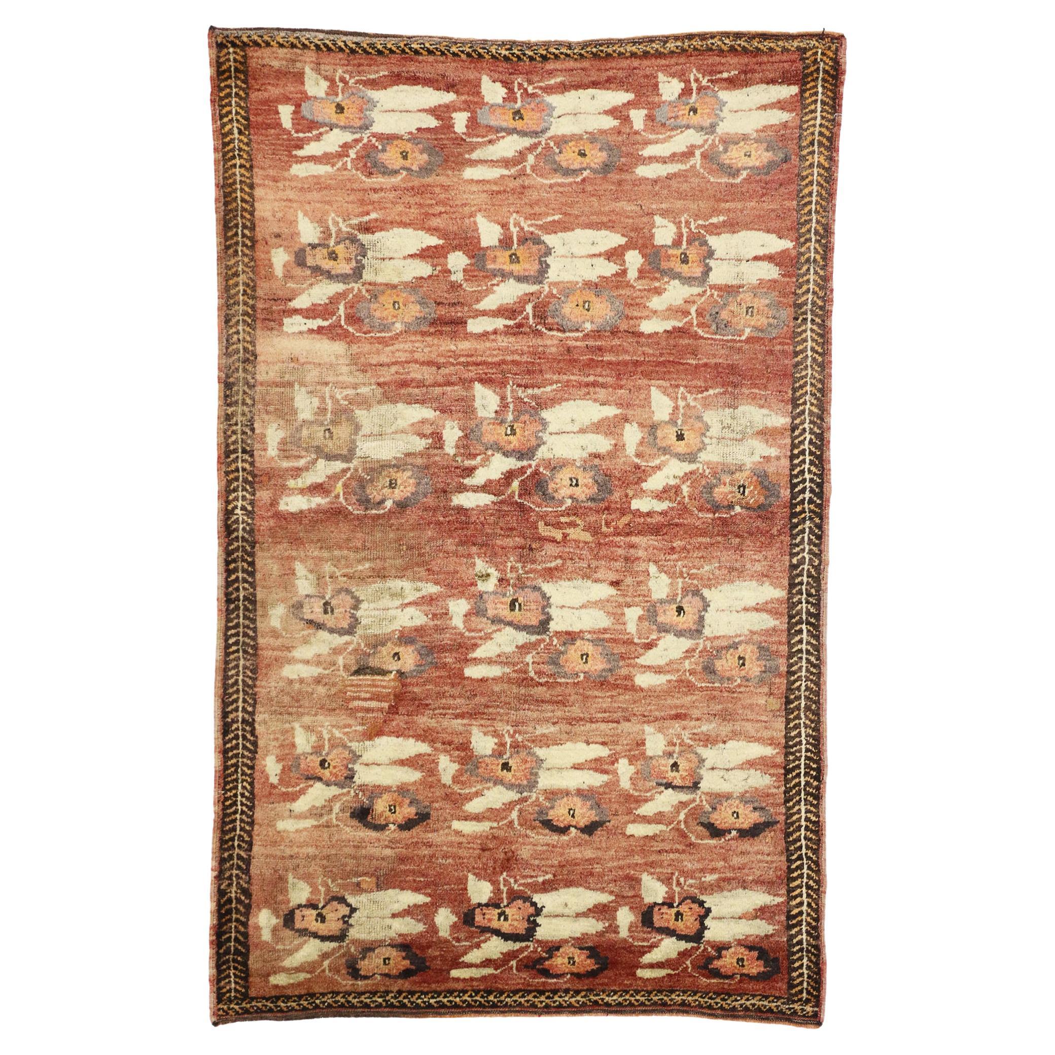 Alfombra Turca Oushak Vintage con Colores Rústicos de Tonos Tierra en venta