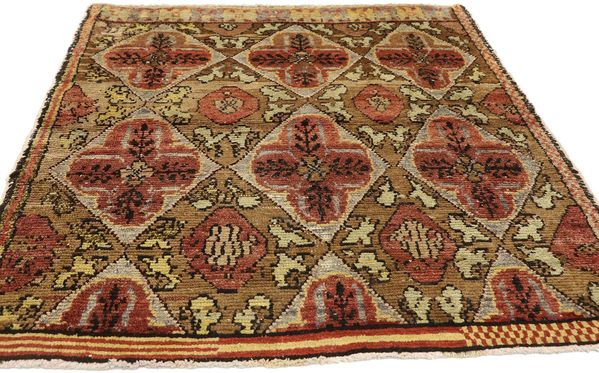 Hand-Knotted Vintage Turkish Oushak Rug with Rustic Elizabethan Style For Sale