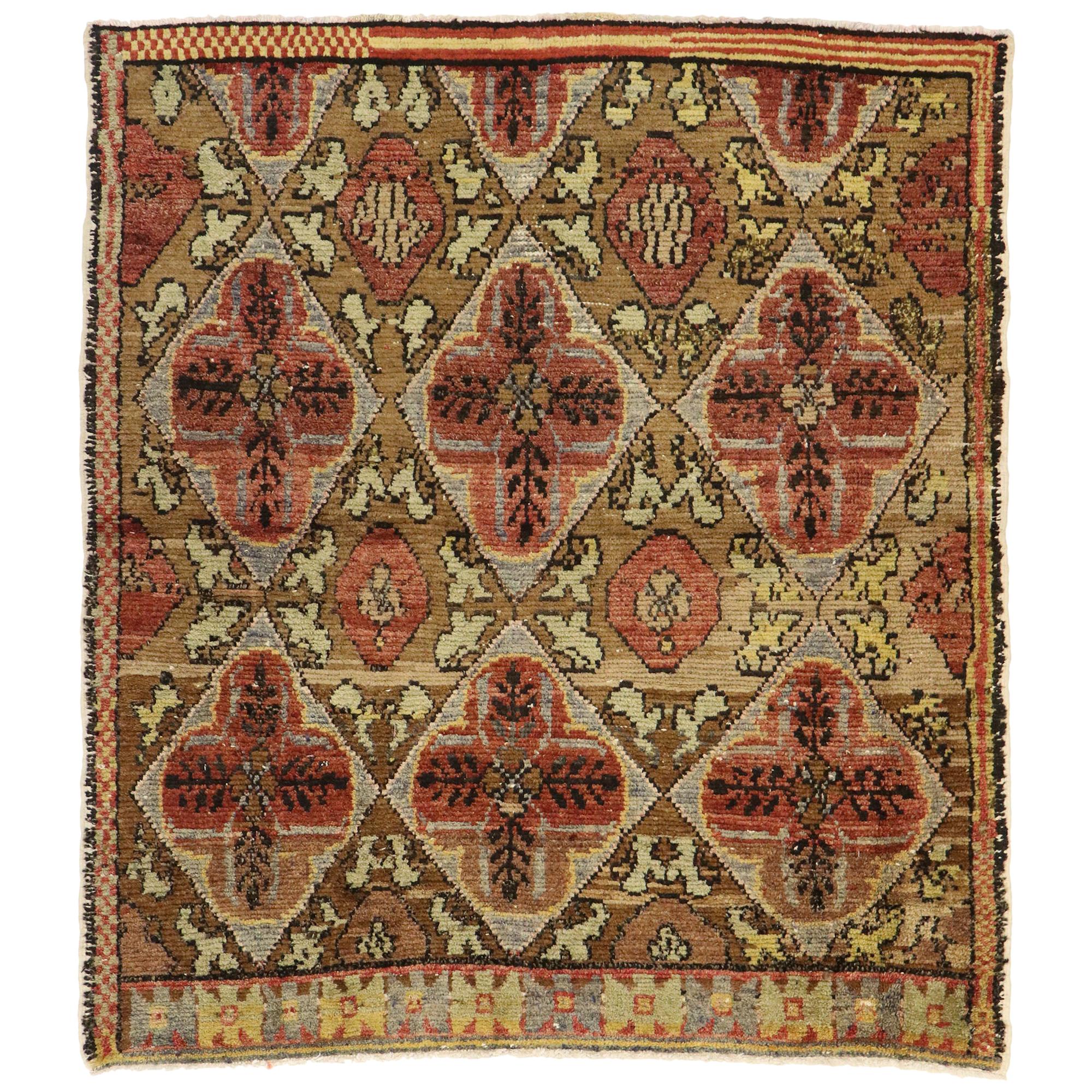 Vintage Turkish Oushak Rug with Rustic Elizabethan Style For Sale