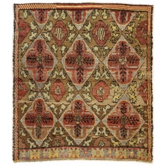 Tapis turc vintage d'Oushak avec style élisabéthain rustique