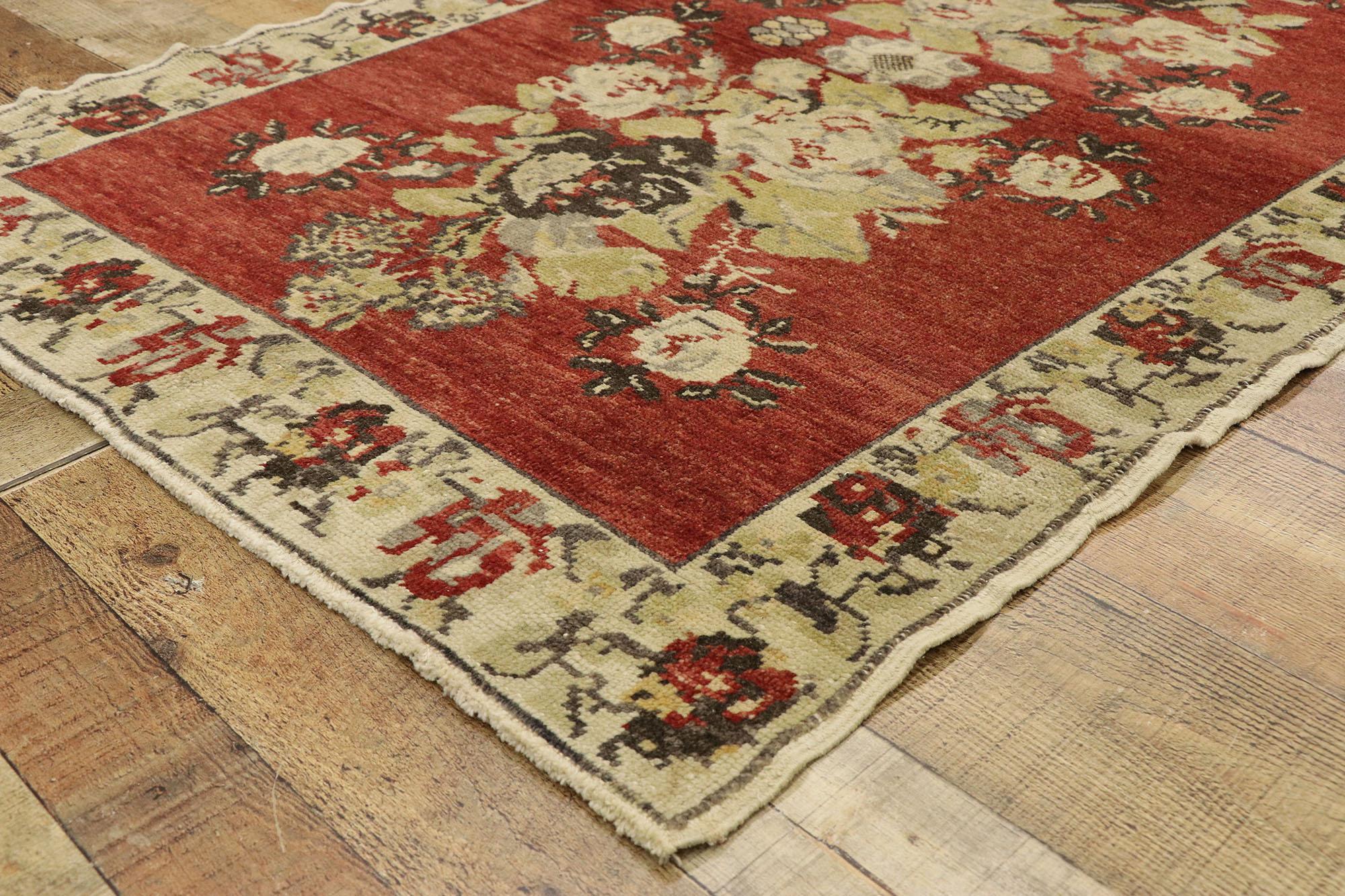 20th Century Vintage Turkish Oushak Rug with Rustic English Tudor Manor House Style For Sale